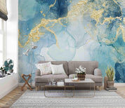 3D Blue Gold Marble blue gold marble texture wall mural wallpaper for living room - view 2