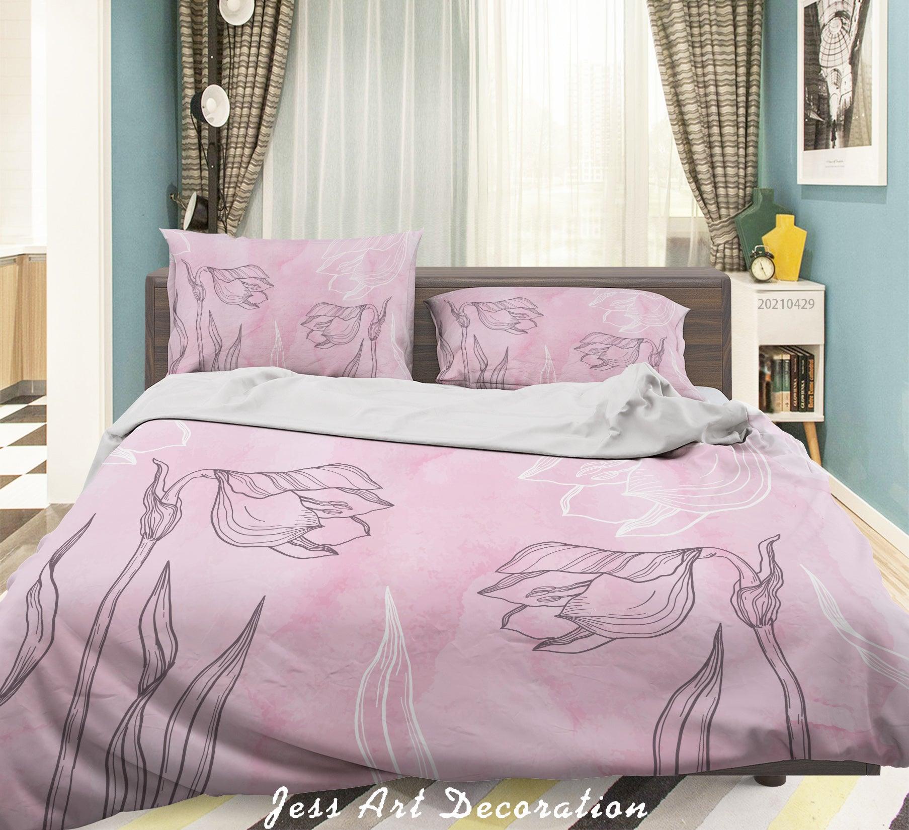 3D Watercolor Pink Floral Quilt Cover Set Bedding Set Duvet Cover Pillowcases 181- Jess Art Decoration
