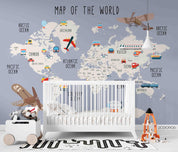 3D Cartoon World Map Kids Wall Mural Wallpaper LQH 560- Jess Art Decoration