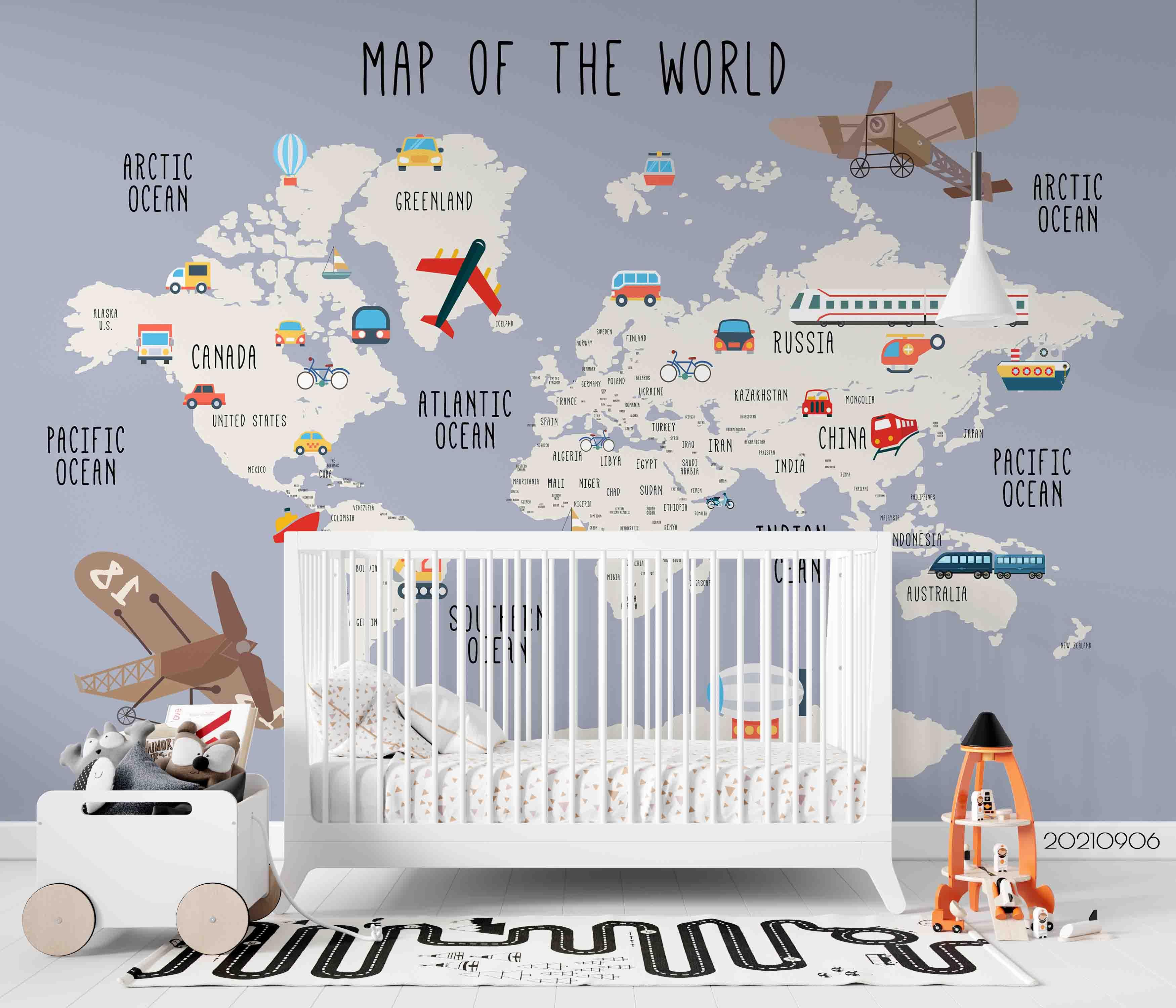 3D Cartoon World Map Kids Wall Mural Wallpaper LQH 560- Jess Art Decoration