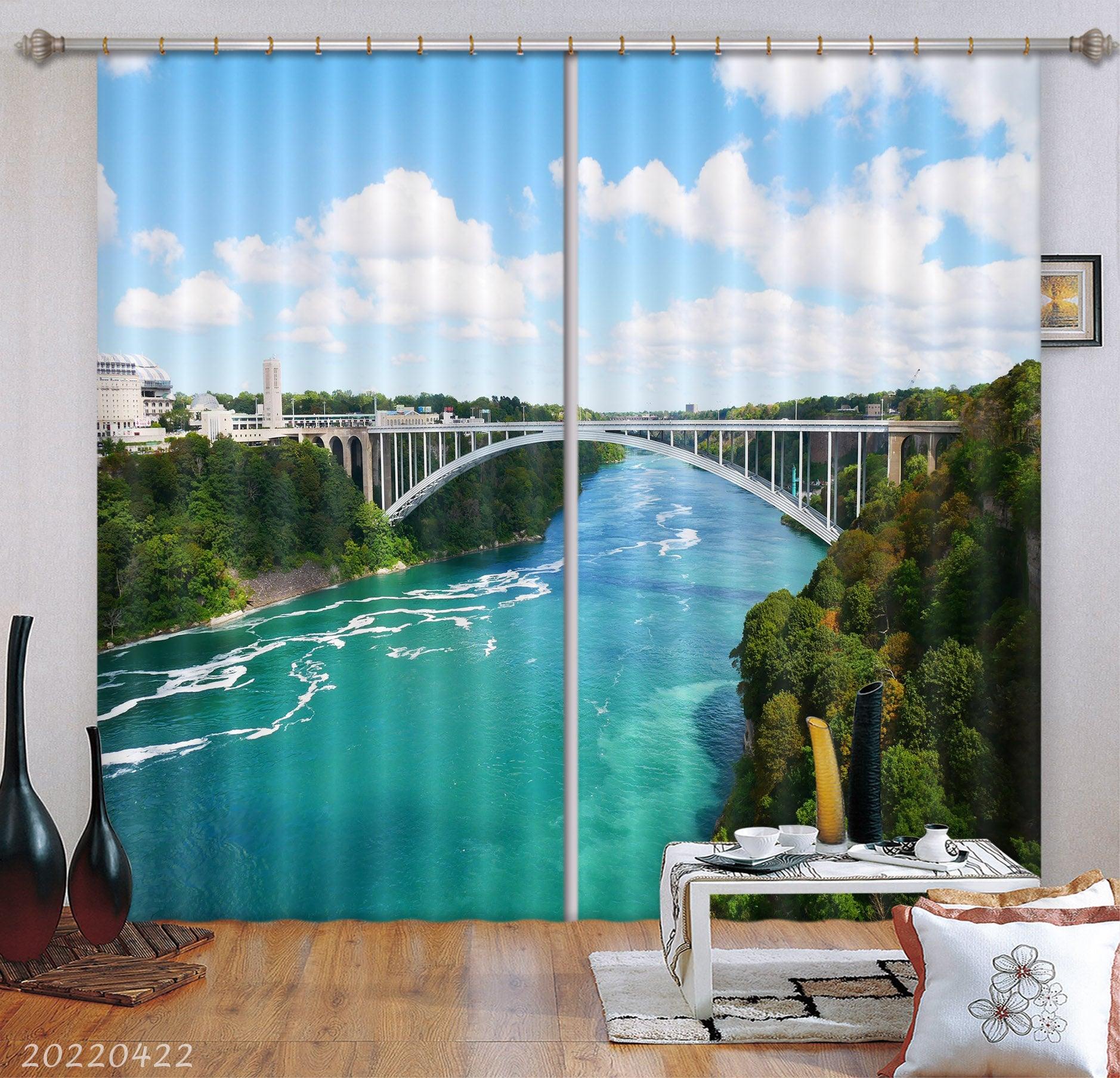 3D Landscape River Bridge Riverbank City Building Curtains and Drapes GD 4291- Jess Art Decoration
