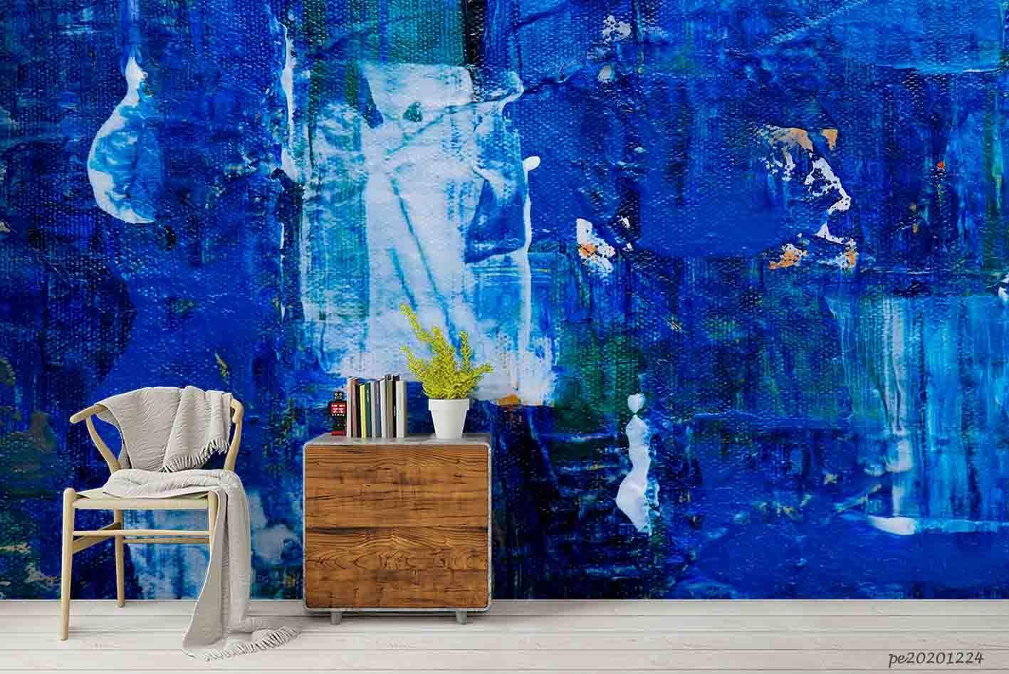 3D Abstract Blue Graffiti Wall Mural Wallpaper LQH 729- Jess Art Decoration