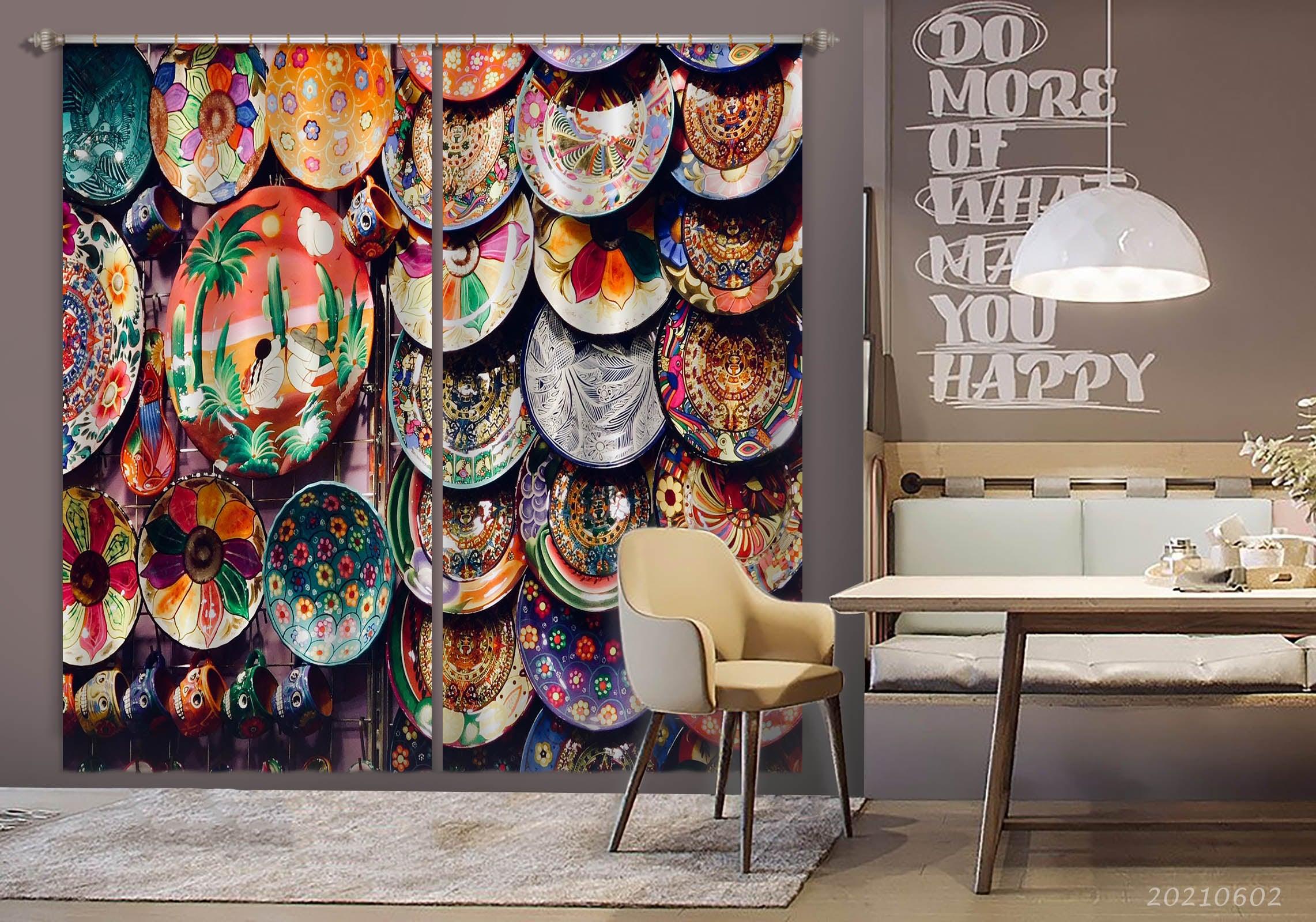 3D Abstract Artistic Hand Drawn Plate Curtains and Drapes GD 547- Jess Art Decoration