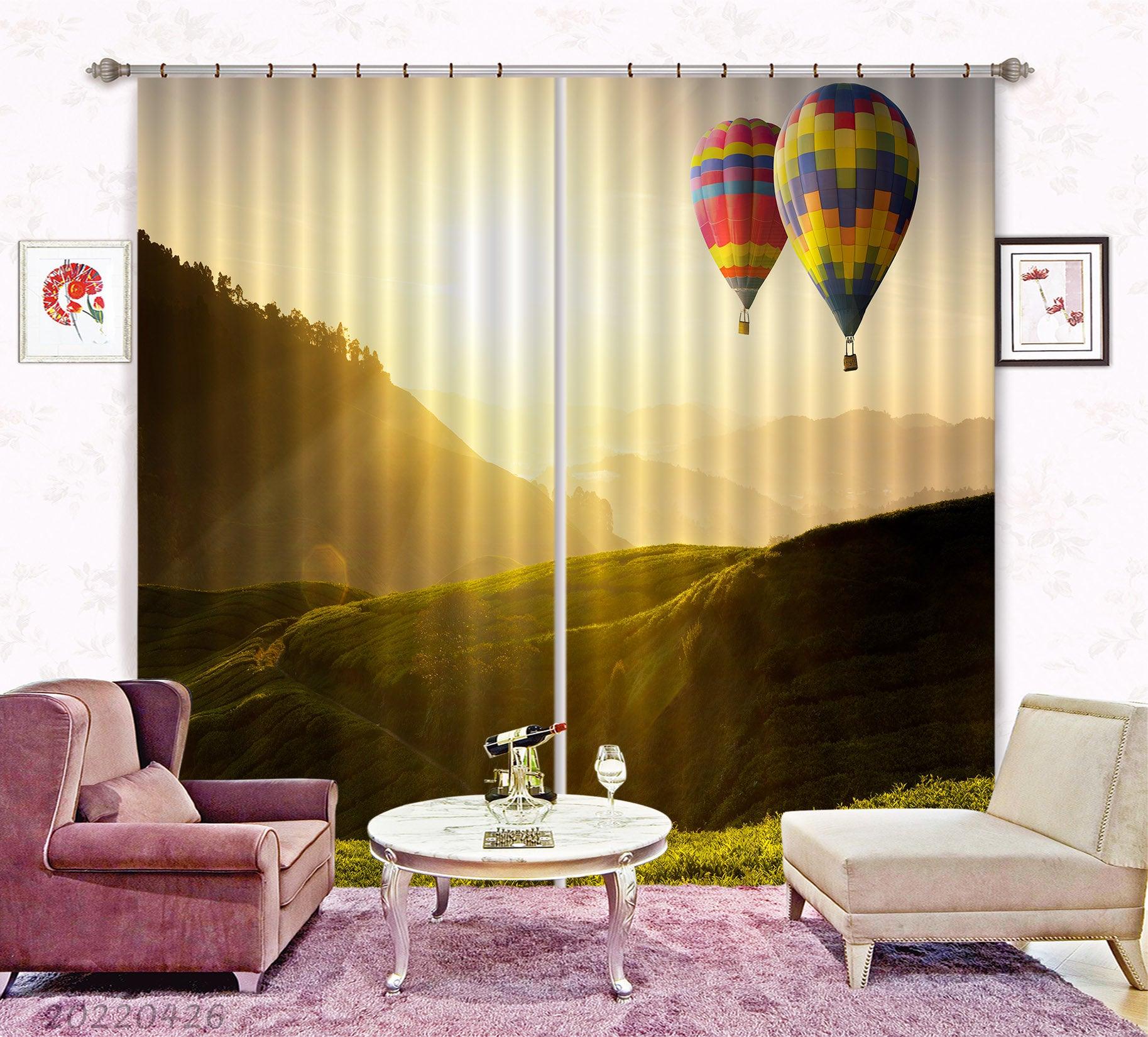 3D Landscape Mountain Green Plant Sunset Hot Air Balloon Curtains and Drapes GD 4911- Jess Art Decoration
