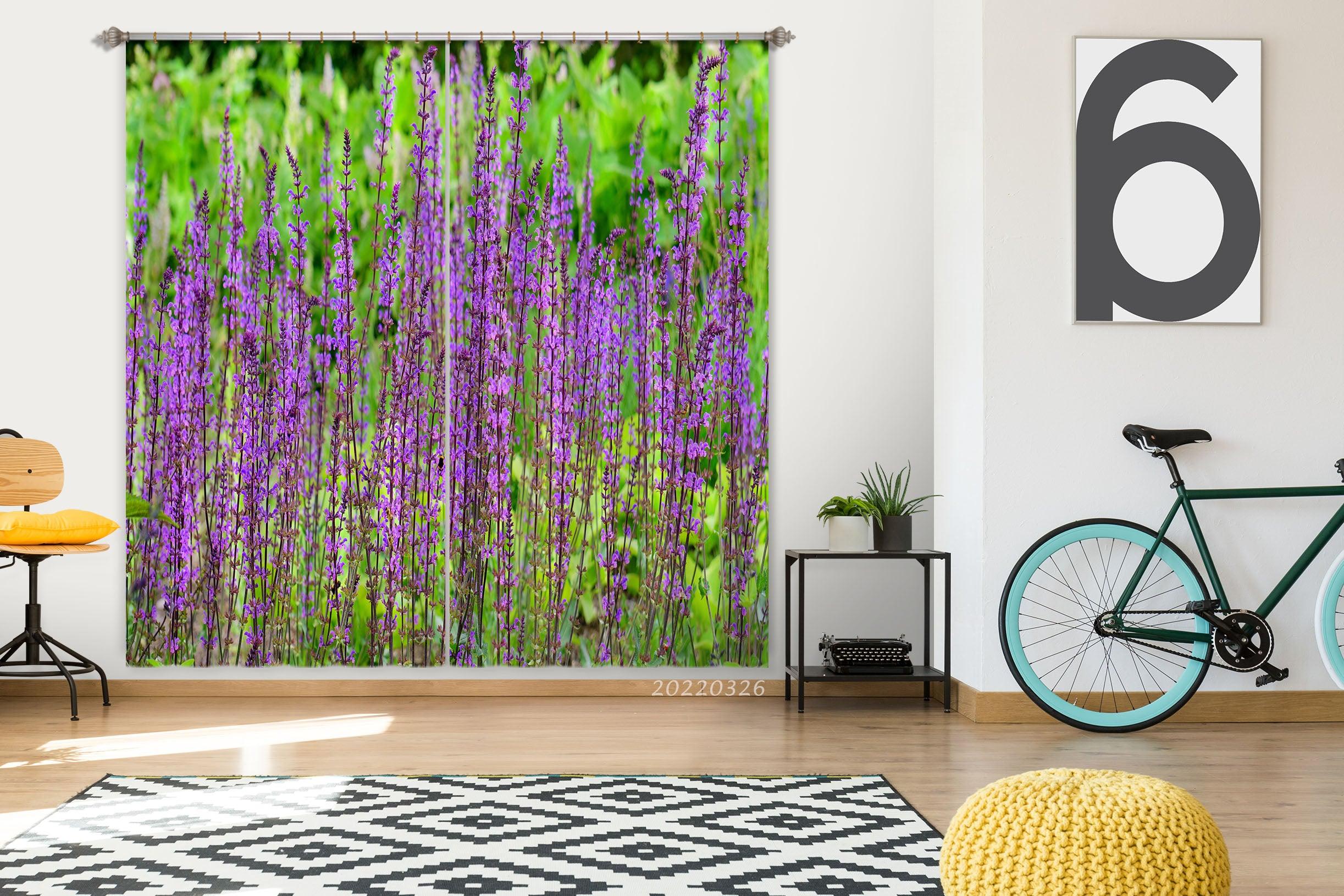 3D Plant Bloom Purple Lavender Flower Curtains and Drapes GD 2960- Jess Art Decoration