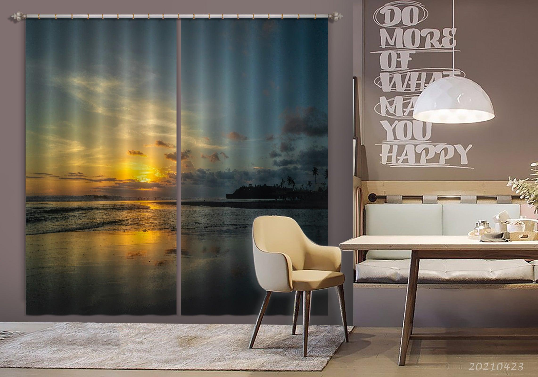 3D Ocean Wave Sunrise Scenery Curtains and Drapes GD 1385- Jess Art Decoration