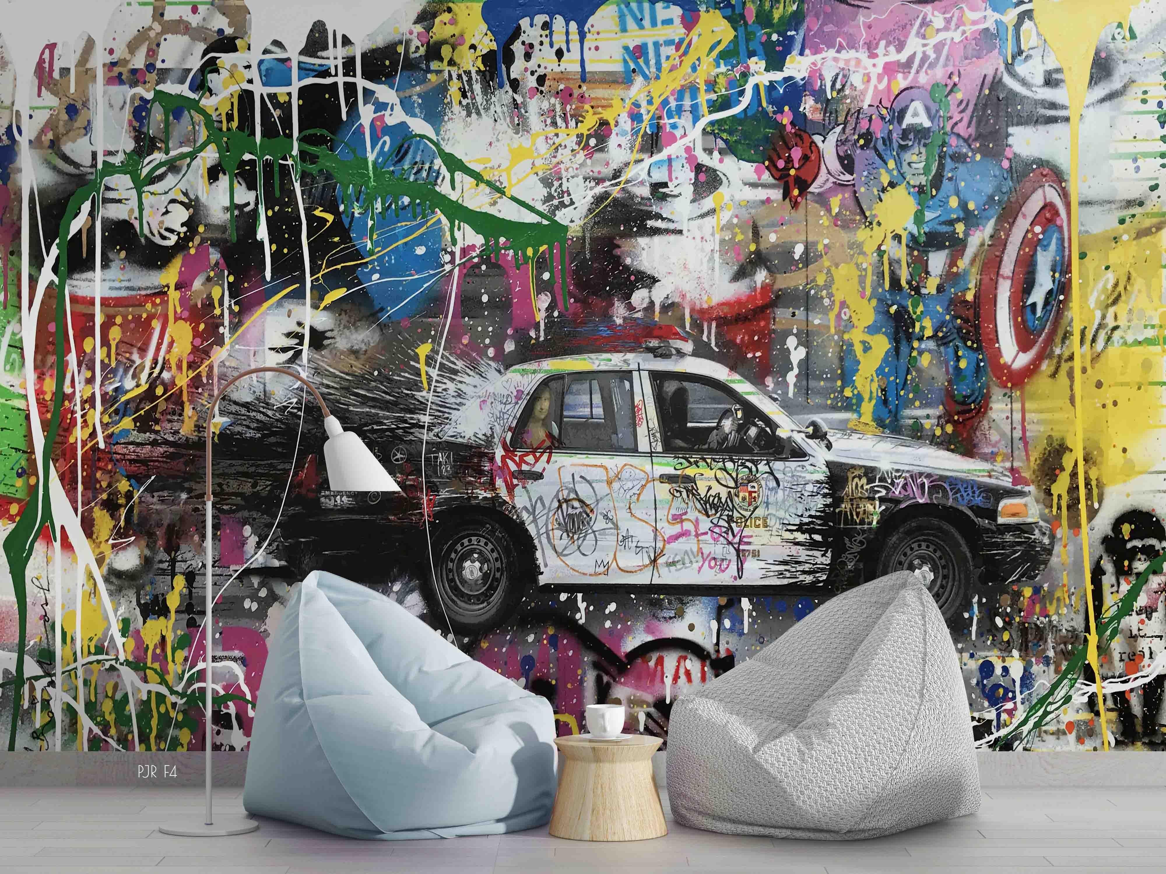 3D Graffiti Car Hero Wall Mural Wallpaper WJ 5143- Jess Art Decoration