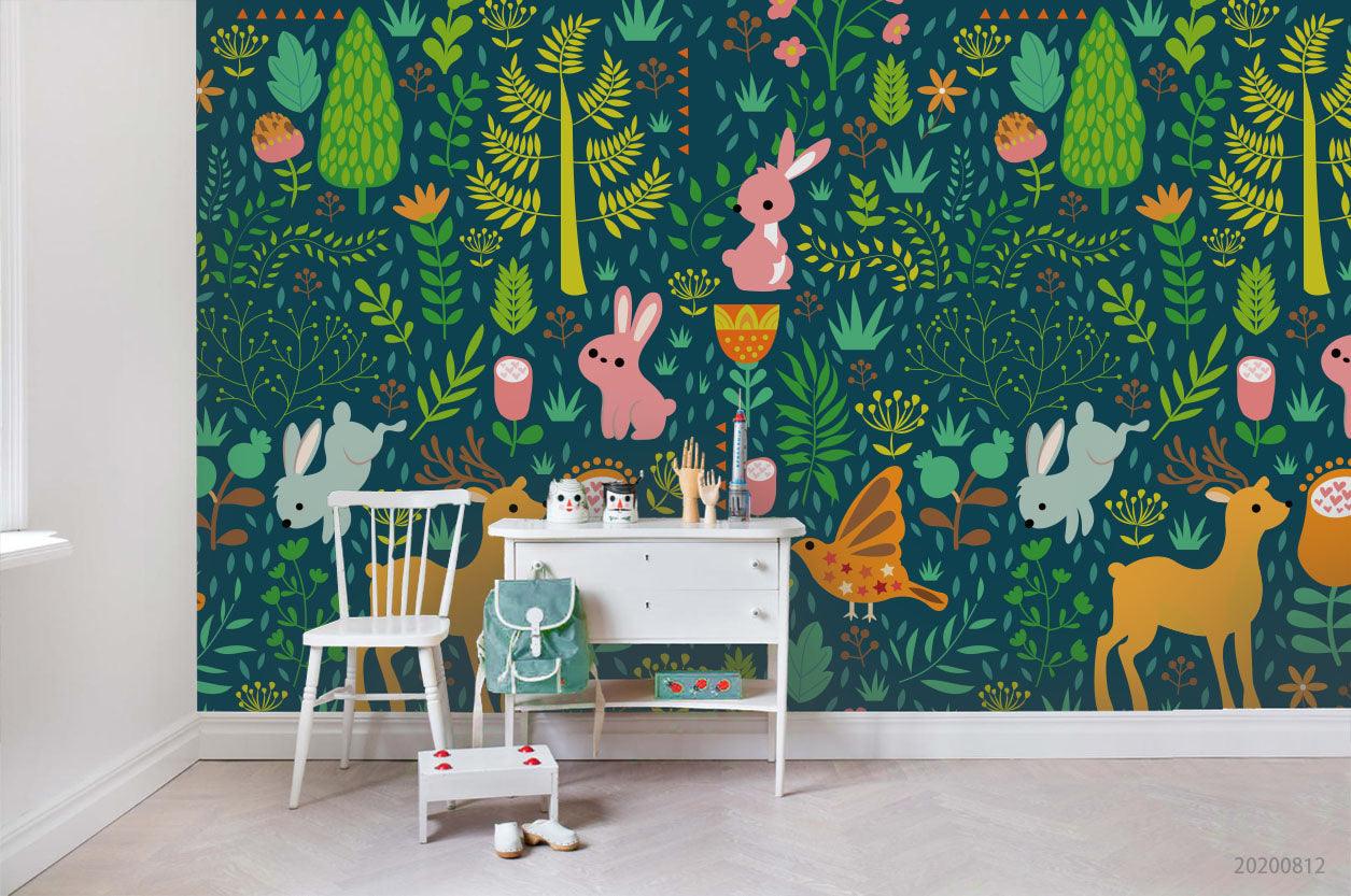 3D Cartoon Colorful Animal Green Plant Wall Mural Wallpaper LXL 1118- Jess Art Decoration