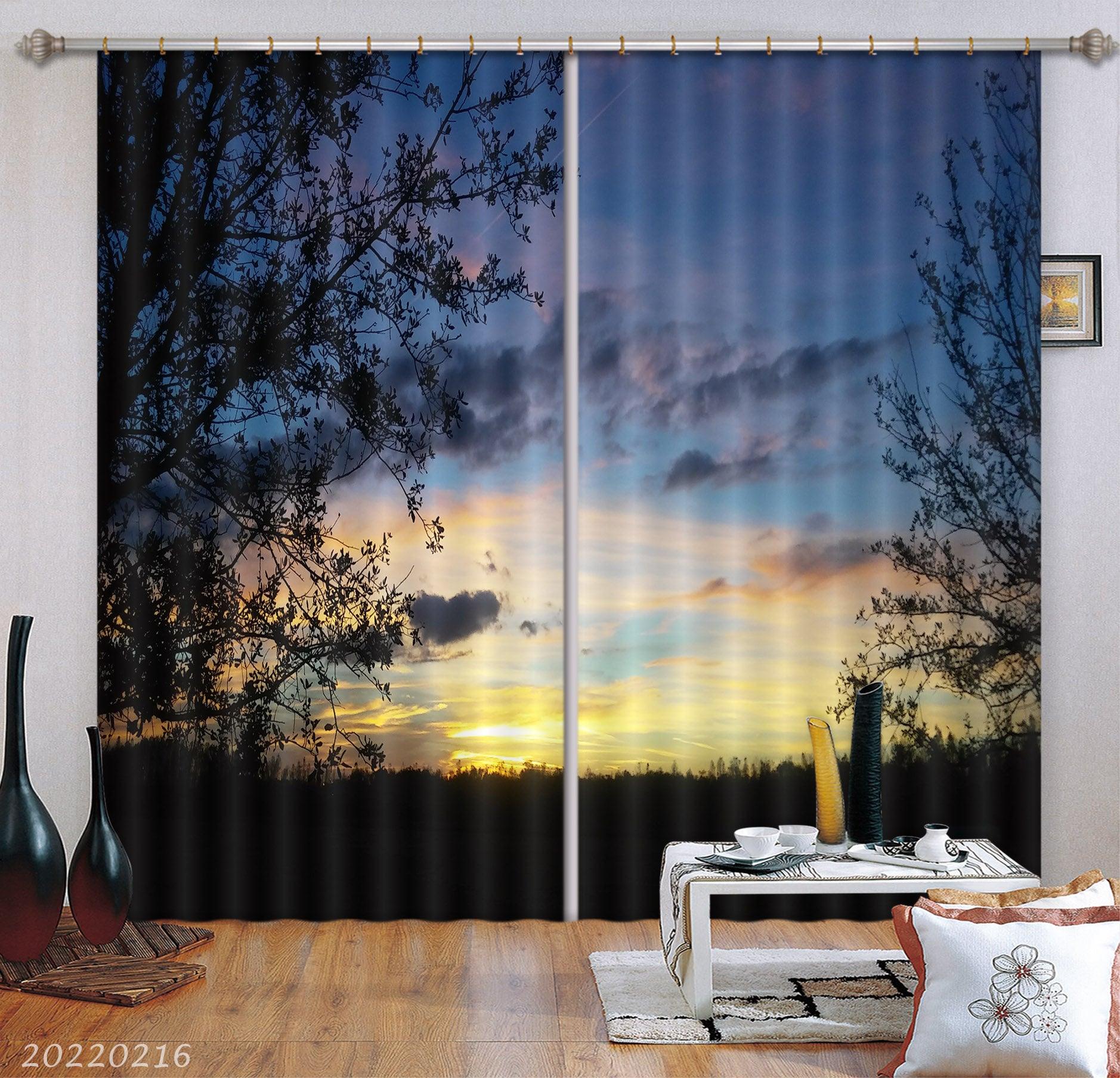 3D Wood Field Golden Sunrise Scenery Curtains and Drapes GD 2138- Jess Art Decoration