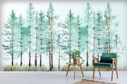 3D Green Trees Forest Wall Mural Wallpaper SF25- Jess Art Decoration
