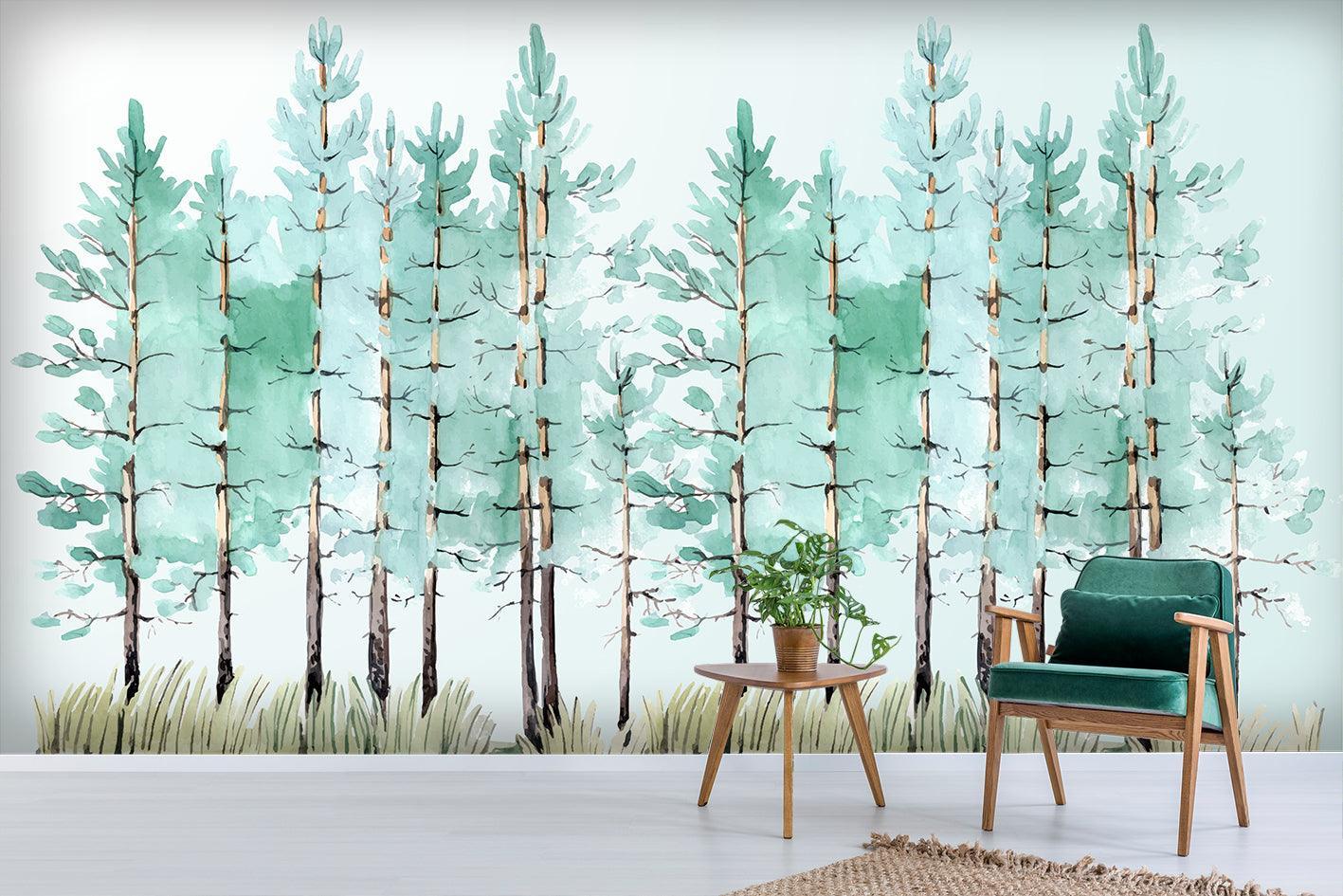 3D Green Trees Forest Wall Mural Wallpaper SF25- Jess Art Decoration