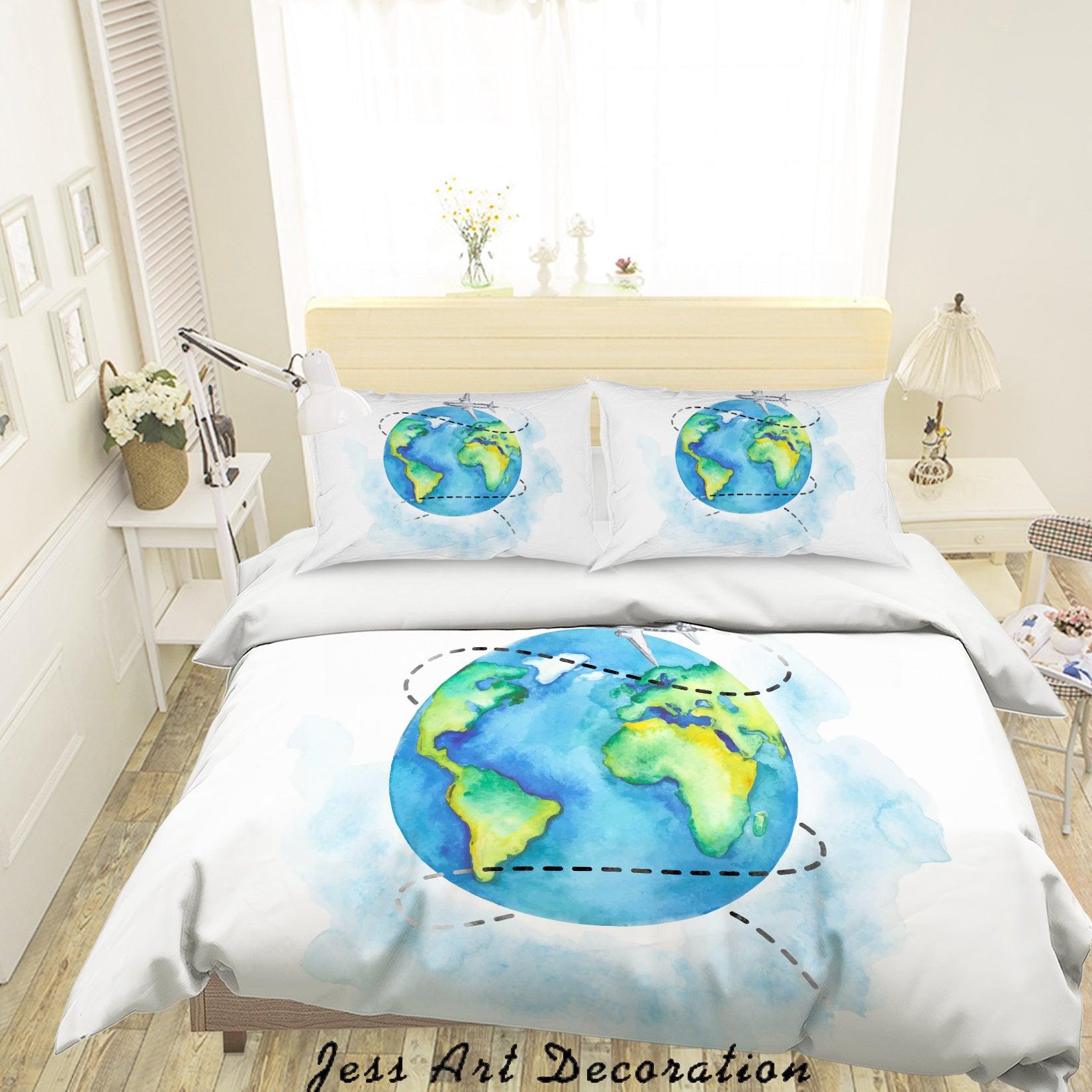 3D Watercolor Blue Earth Quilt Cover Set Bedding Set Pillowcases 124- Jess Art Decoration