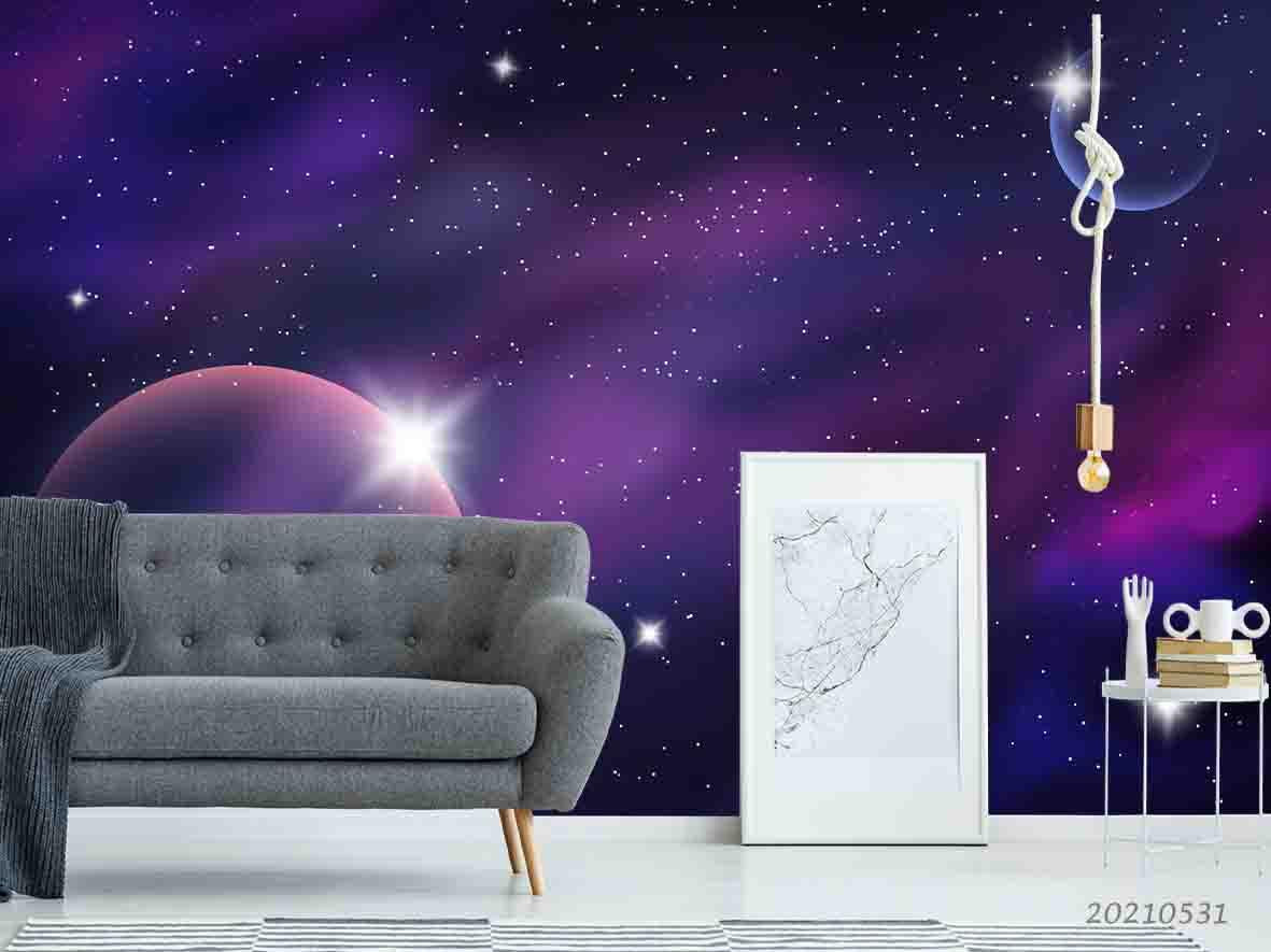 3D Cartoon Blue Watercolor Universe Planet Wall Mural Wallpaper SWW780- Jess Art Decoration