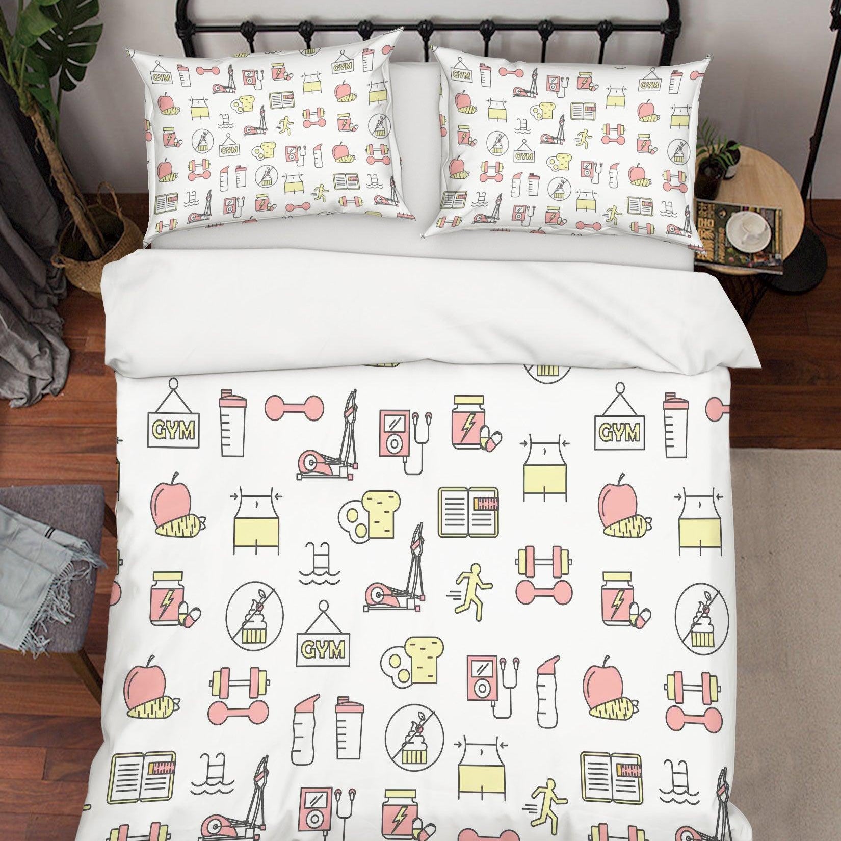 3D Cartoon Sports Equipment Note Fruits Quilt Cover Set Bedding Set Pillowcases 45- Jess Art Decoration
