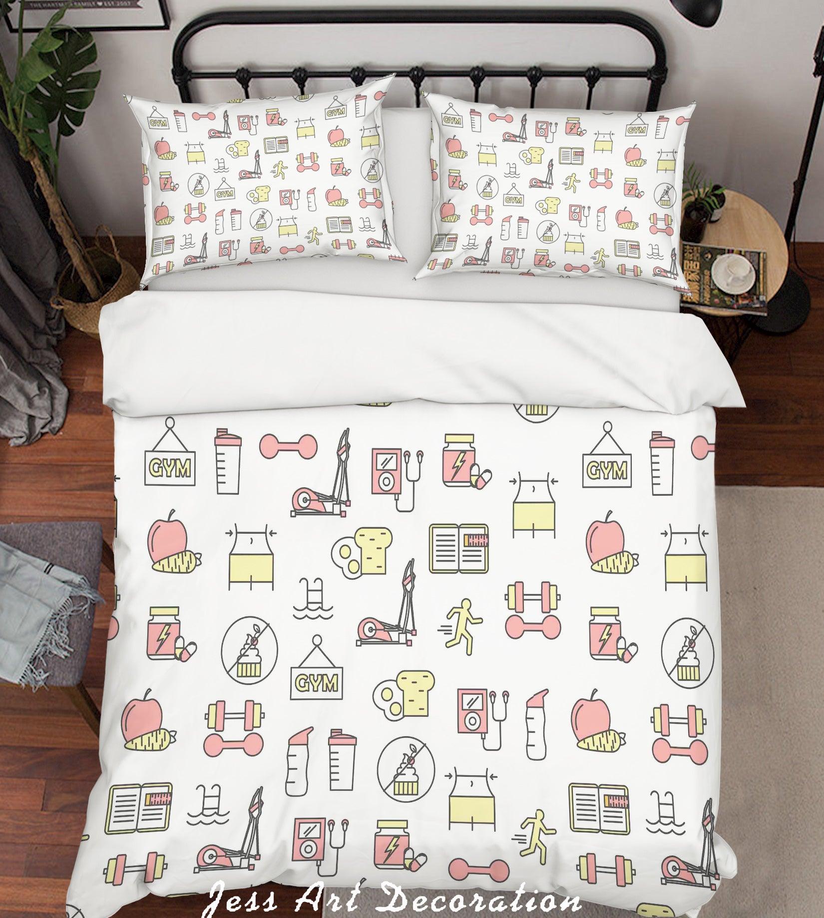3D Cartoon Sports Equipment Note Fruits Quilt Cover Set Bedding Set Pillowcases 45- Jess Art Decoration