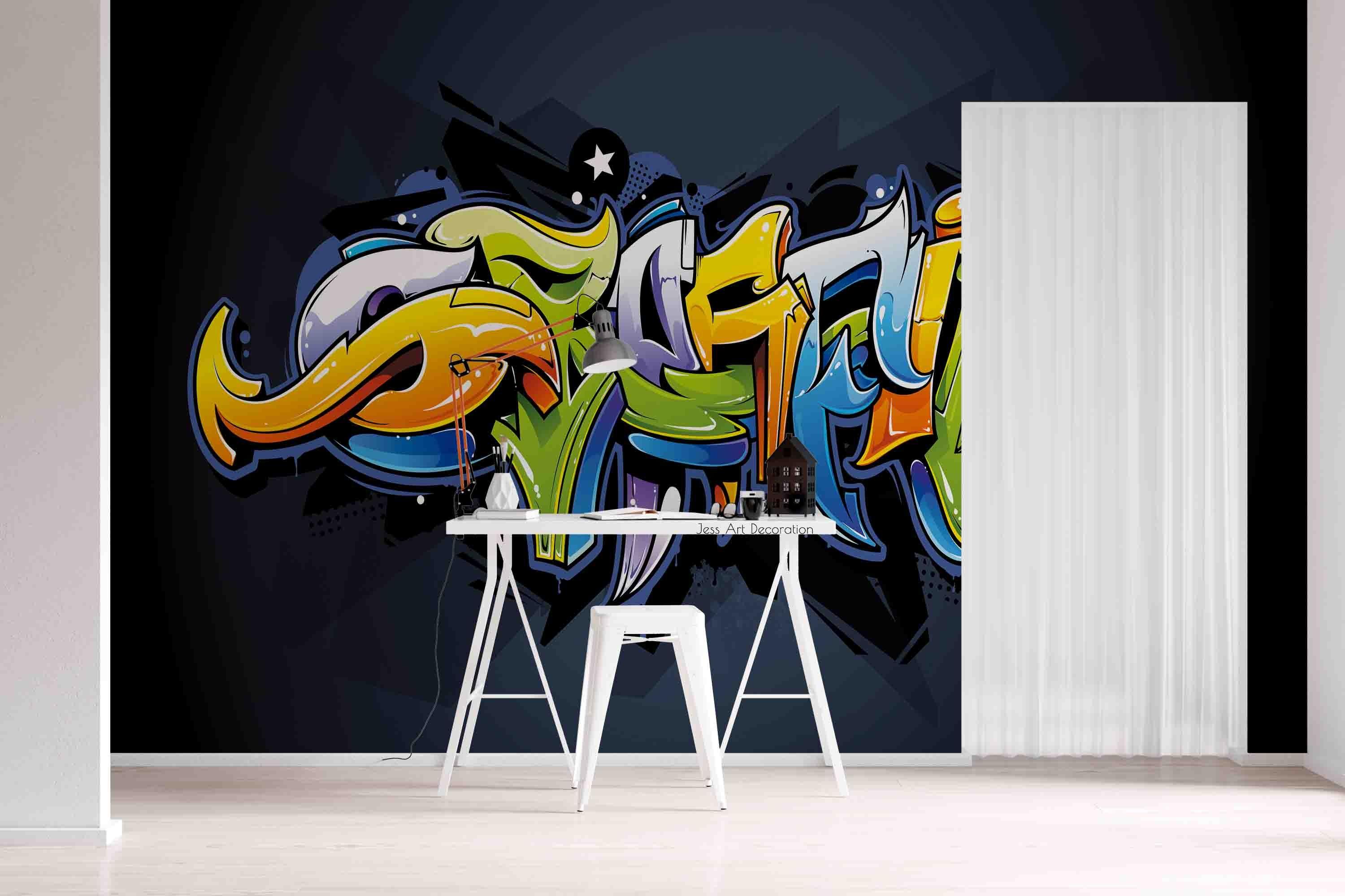Graffiti Alphabet Pattern Wallpaper typography graffiti wall mural for teen room or studio - view 2