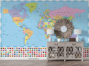 3D Blue World Map Wall Mural Wallpaper LQH 81- Jess Art Decoration