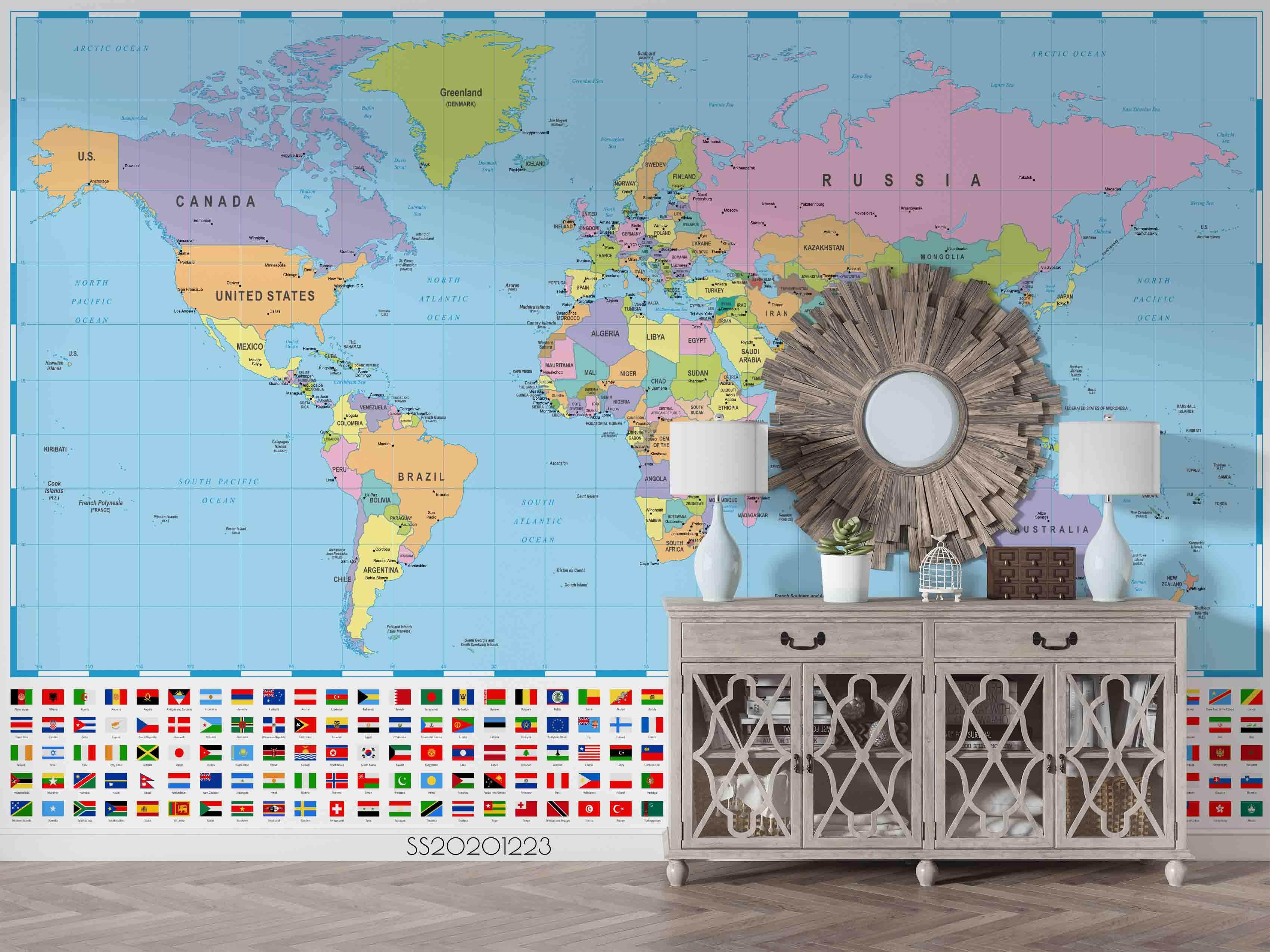 3D Blue World Map Wall Mural Wallpaper LQH 81- Jess Art Decoration