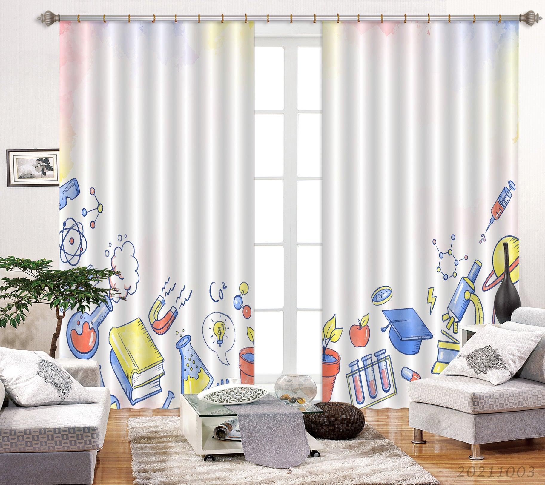 3D Cartoon School Supplies Curtains and Drapes LQH 93- Jess Art Decoration