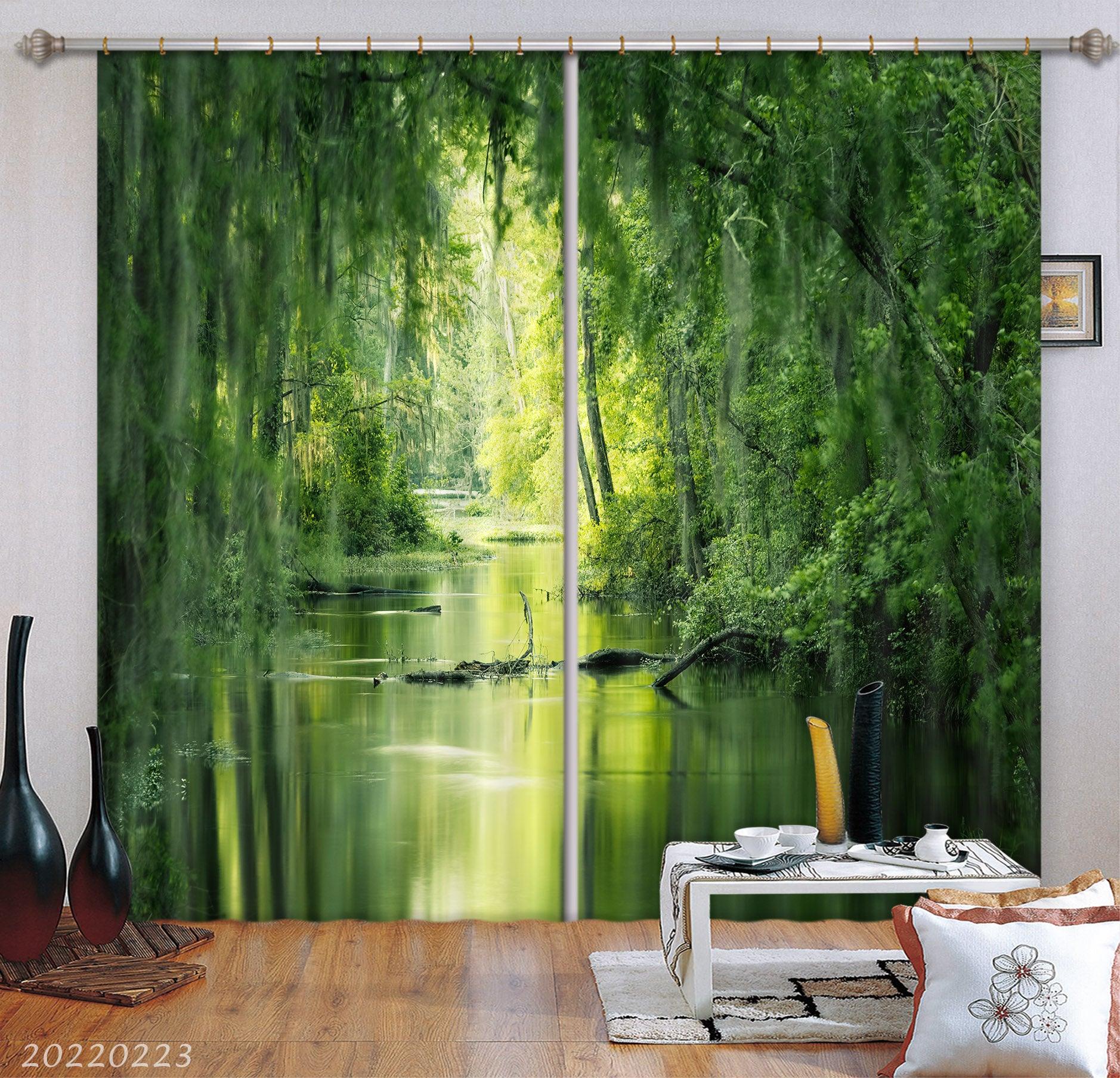 3D Tropical Rainforest Green River Scenery Curtains and Drapes GD 2402- Jess Art Decoration
