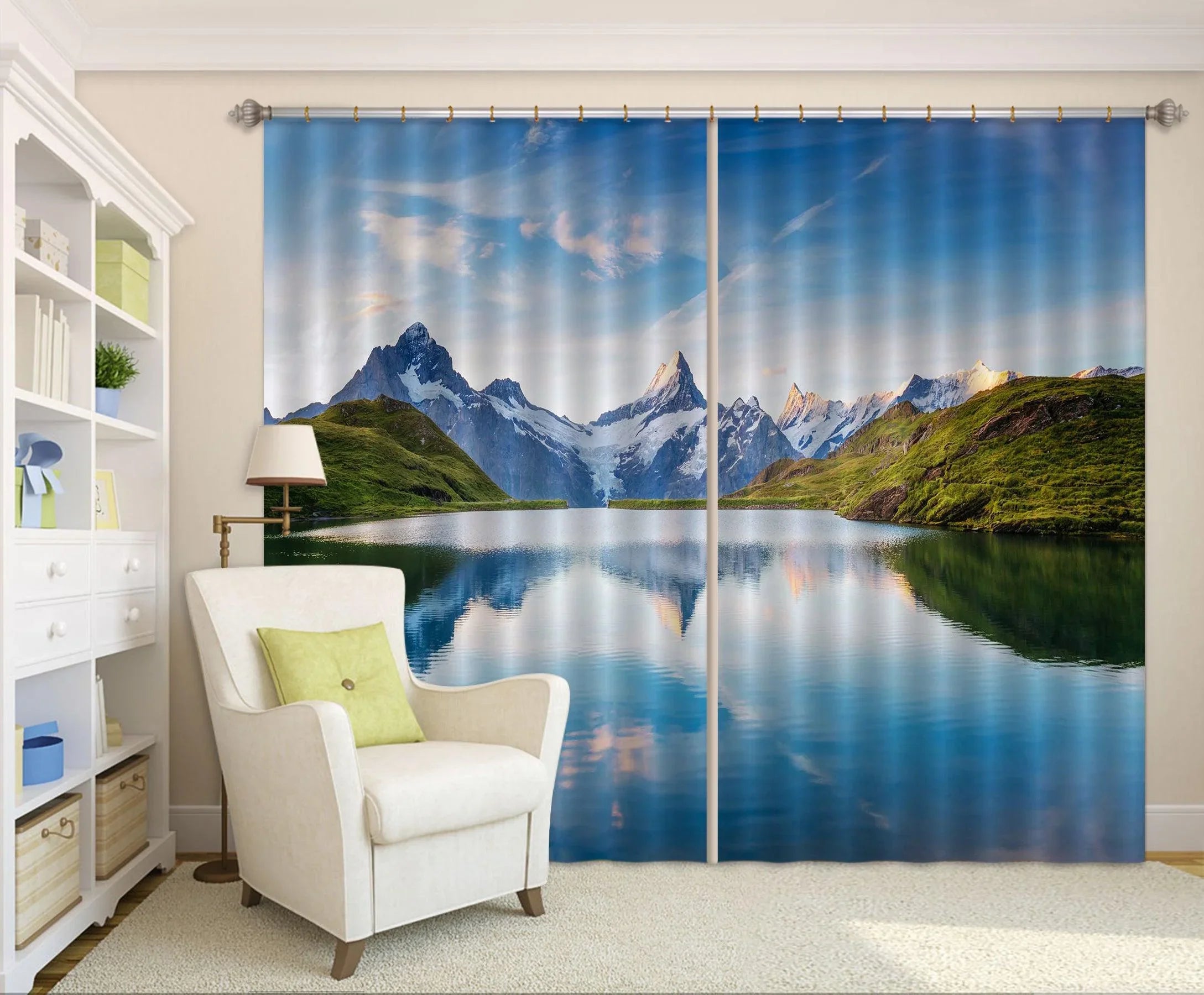 3D Mountain Lake Scenery Curtains and Drapes LQH A387- Jess Art Decoration