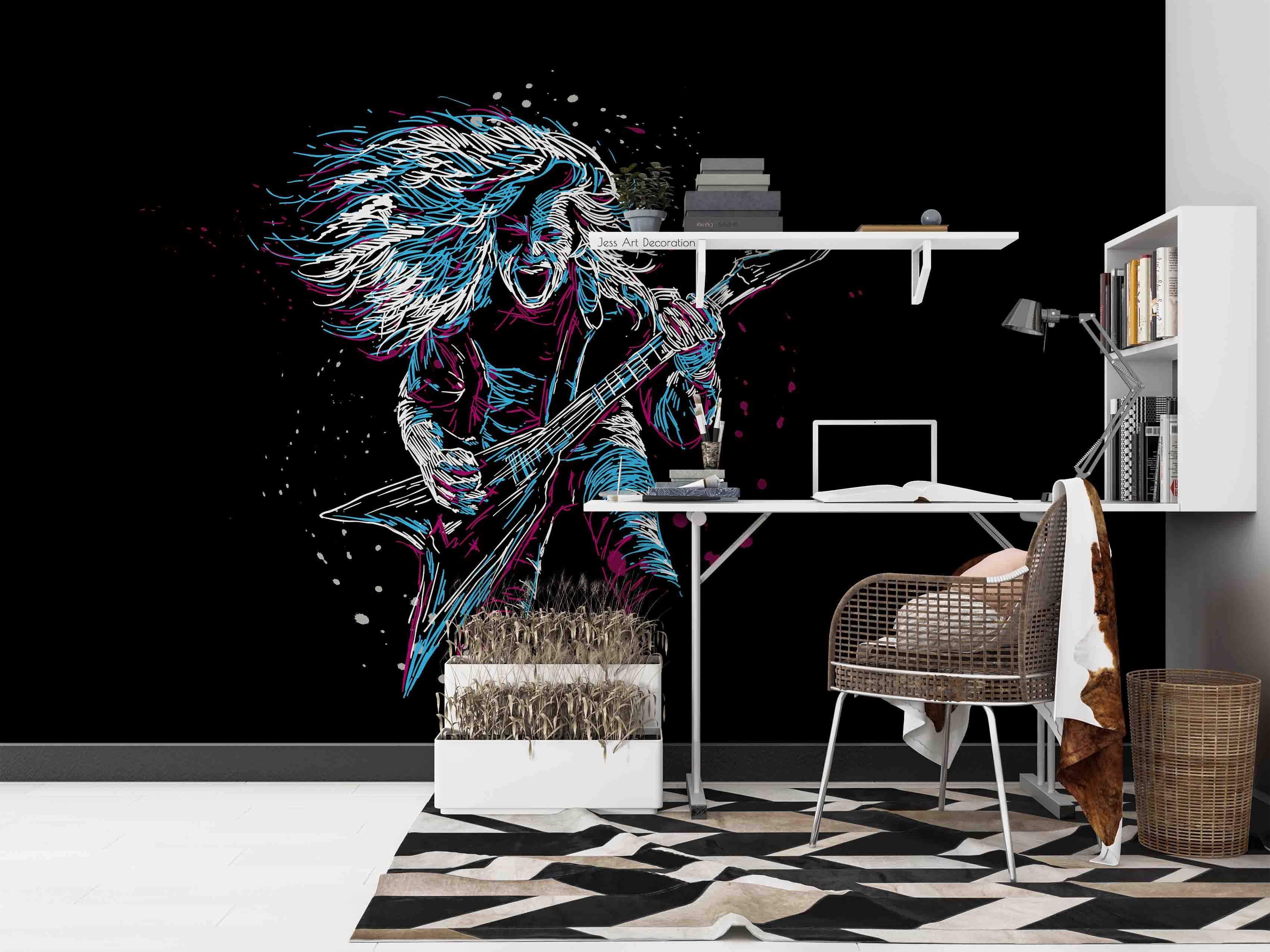 3D Graffiti Rock Divas Guitar Wall Mural Wallpaper GD 2811- Jess Art Decoration