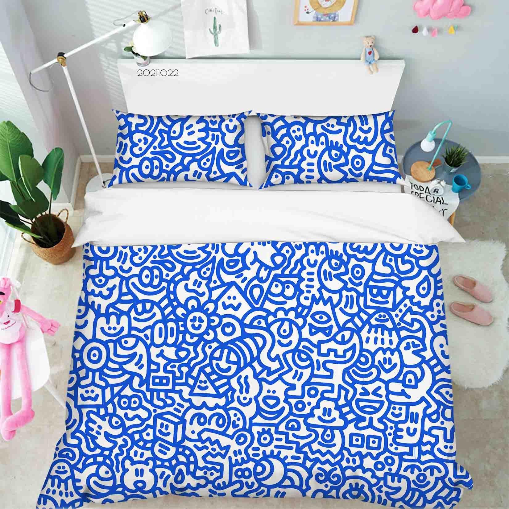 3D Abstract Blue Artistic Graffiti Quilt Cover Set Bedding Set Duvet Cover Pillowcases 6- Jess Art Decoration