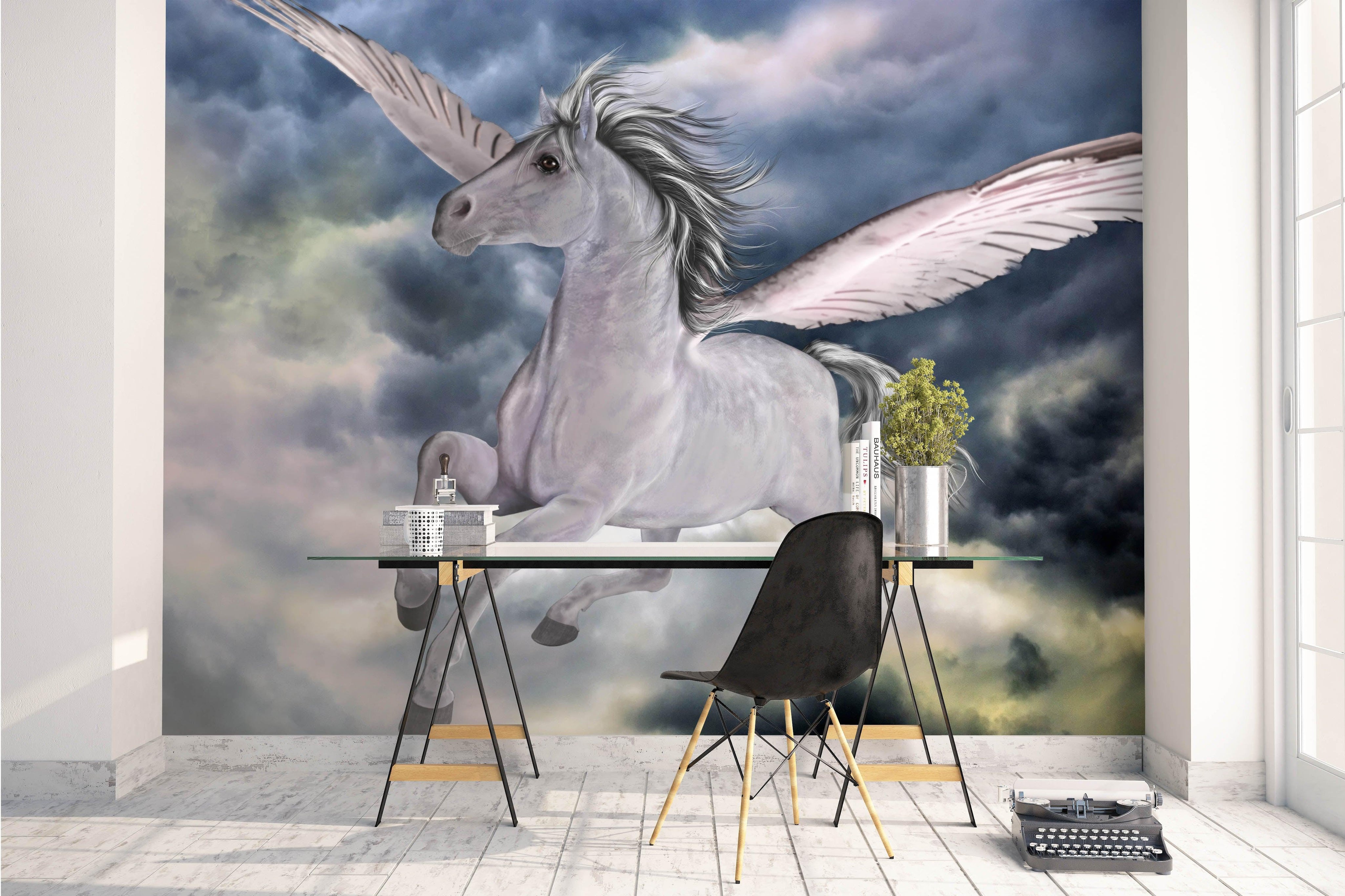 3D Grey Sky Horse Wall Mural Wallpaper 129- Jess Art Decoration