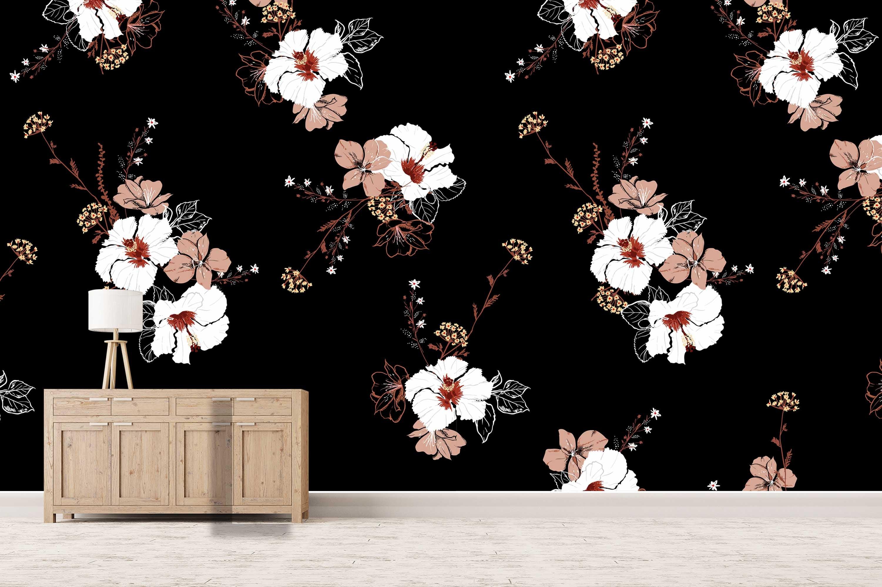 3D black white flowers pattern background wall mural wallpaper 27- Jess Art Decoration