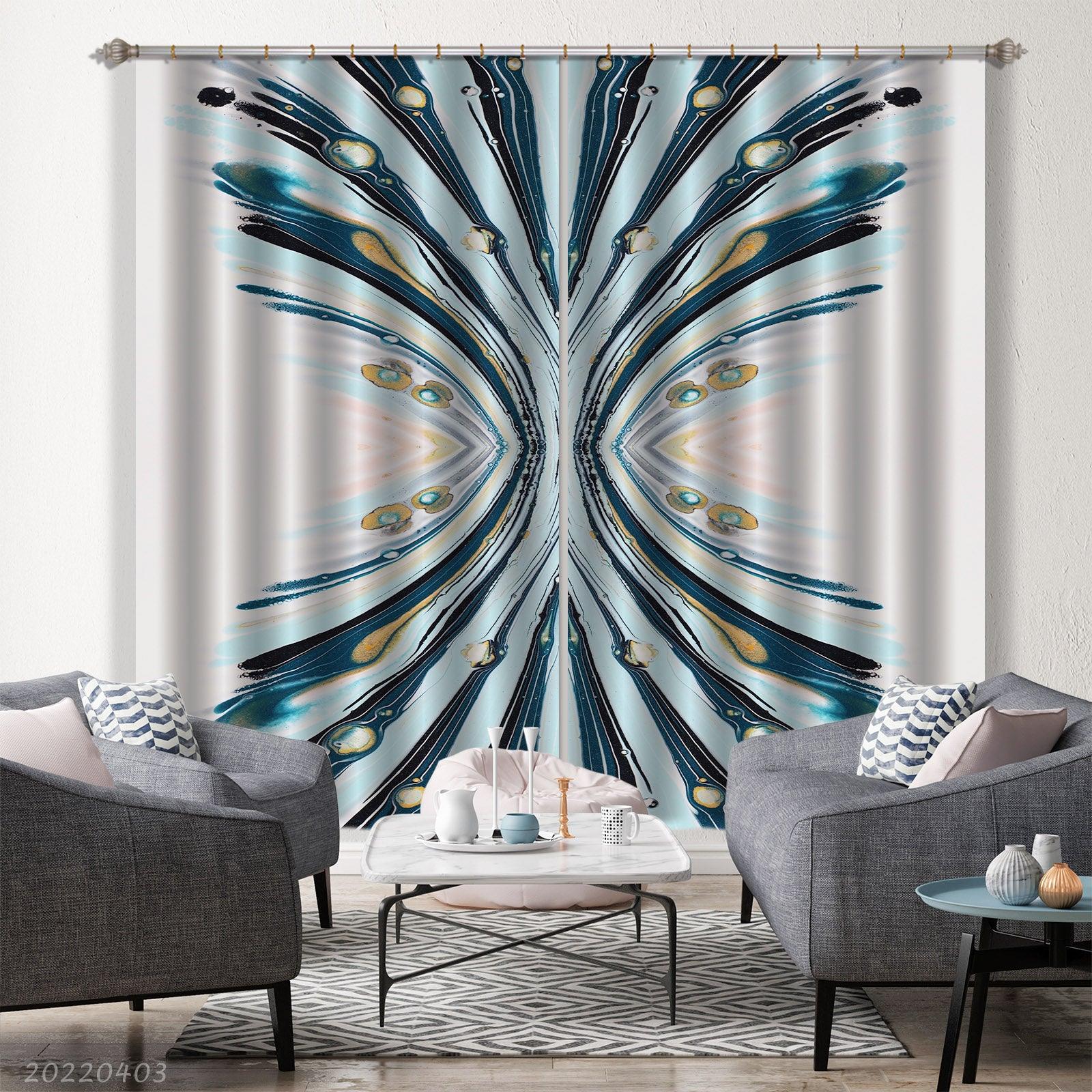 3D Abstract Blue Texture Pattern Curtains and Drapes GD 3201- Jess Art Decoration