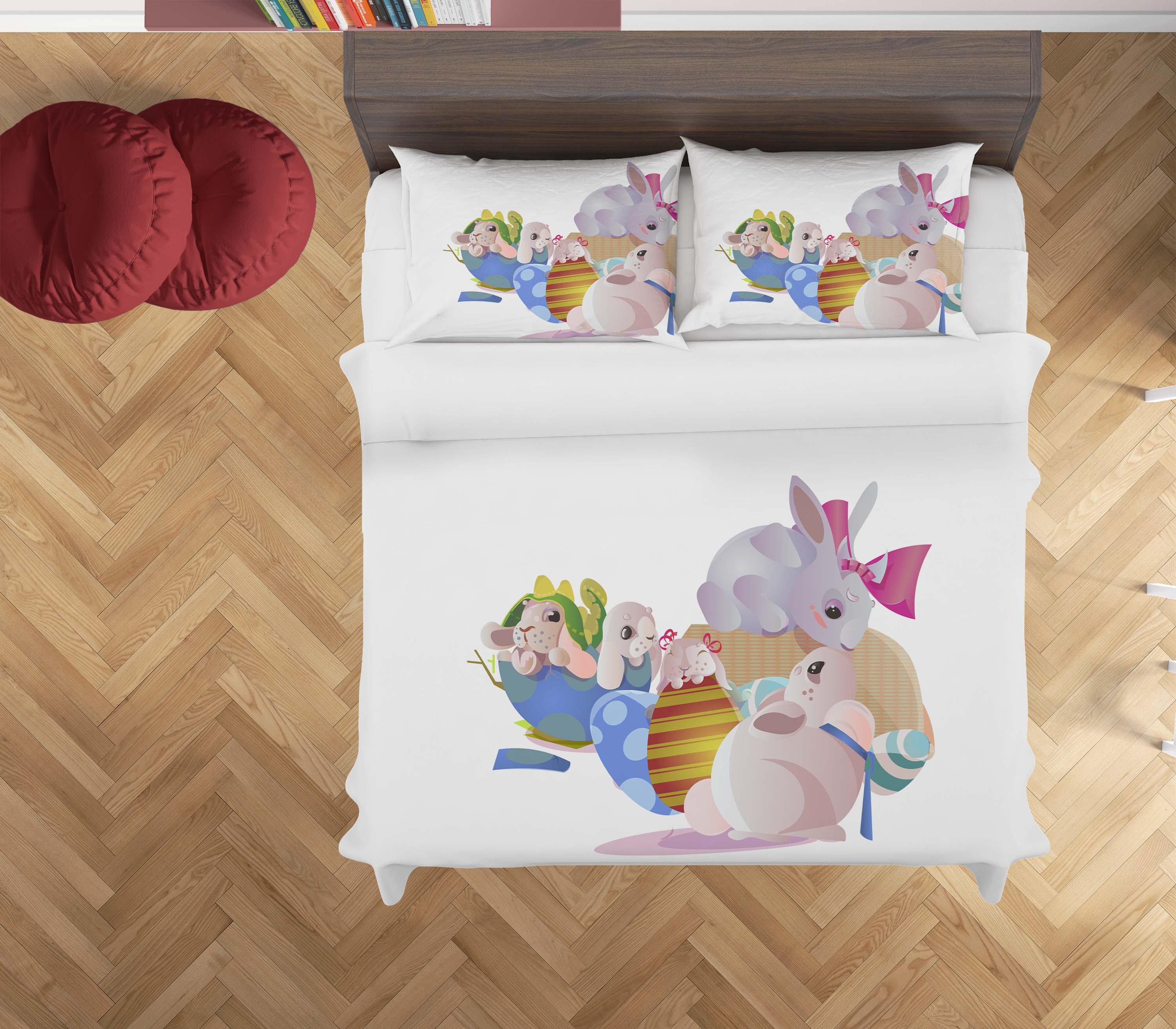 3D White Rabbit Eggs Quilt Cover Set Bedding Set Duvet Cover Pillowcases SF12- Jess Art Decoration