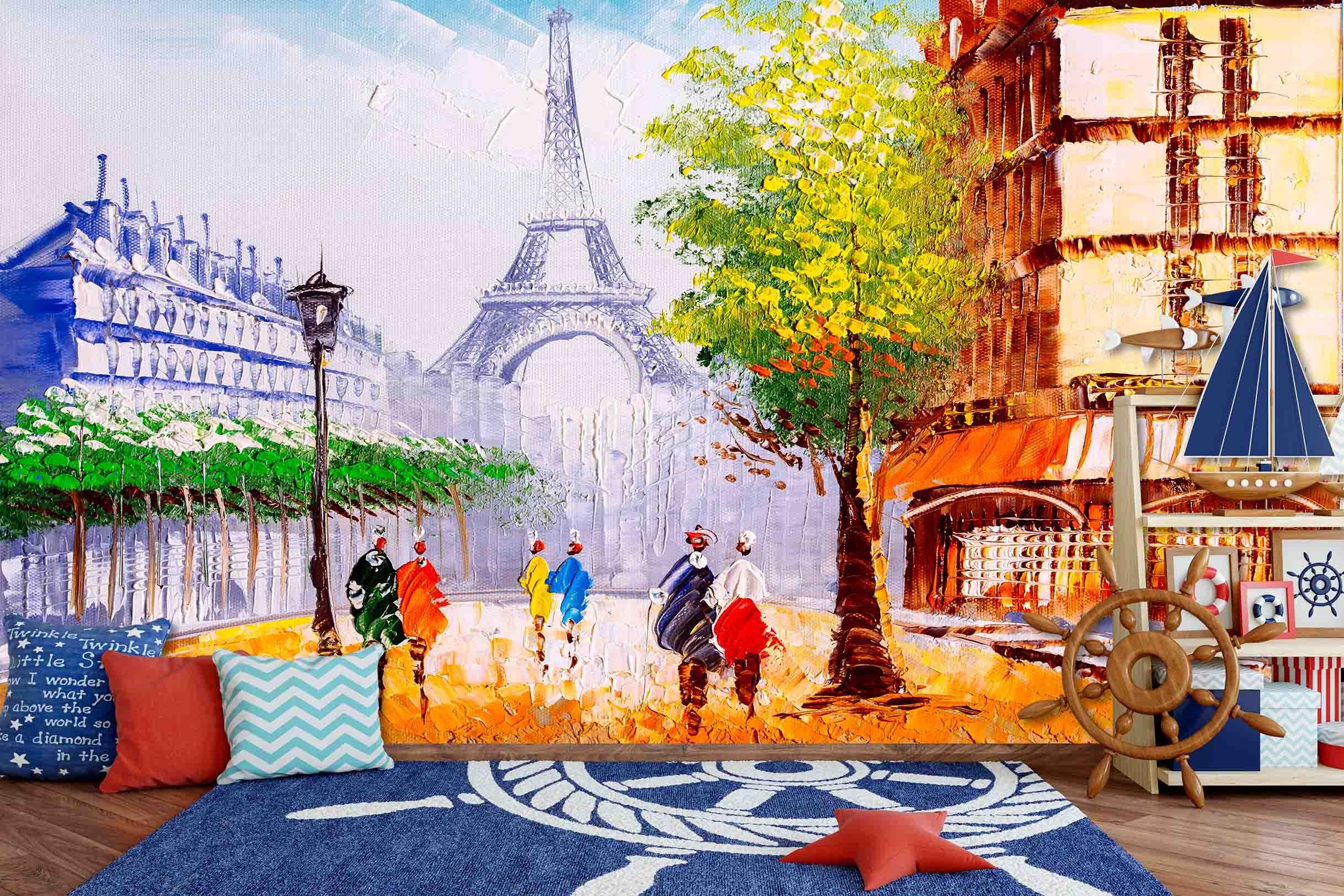 3D Oil Painting Eiffel Tower Wall Mural Wallpaper  sww 56- Jess Art Decoration