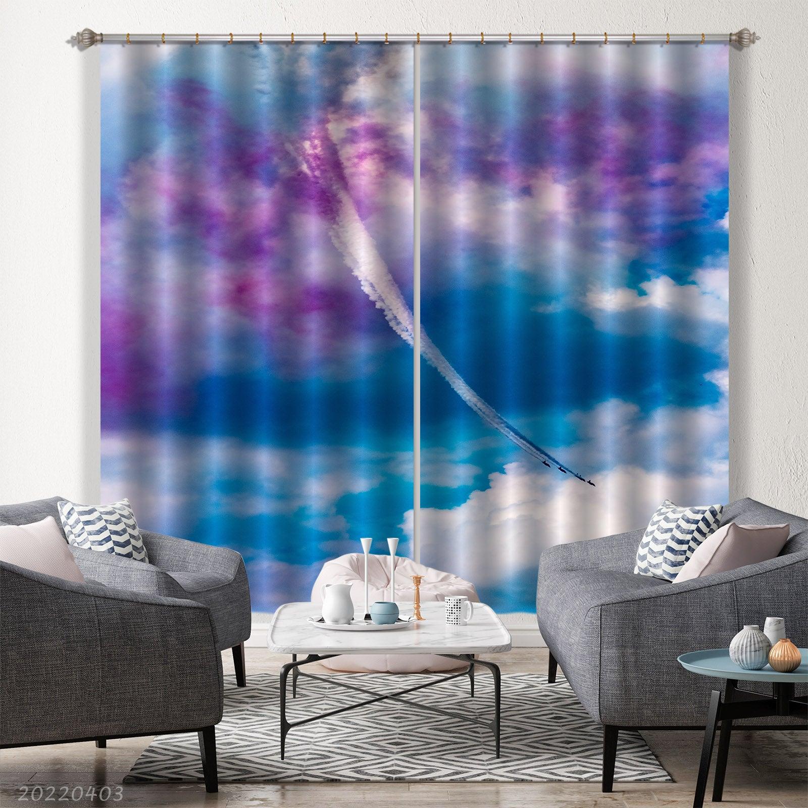 3D Abstract Blue Sky Clouds Curtains and Drapes GD 3227- Jess Art Decoration