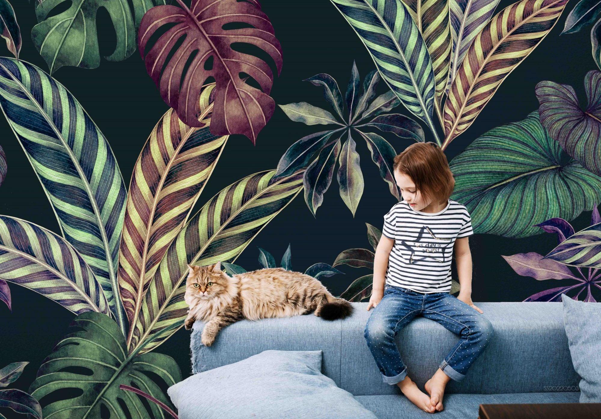 3D Tropic Leaves Pattern Wall Mural Wallpaper SWW 44- Jess Art Decoration