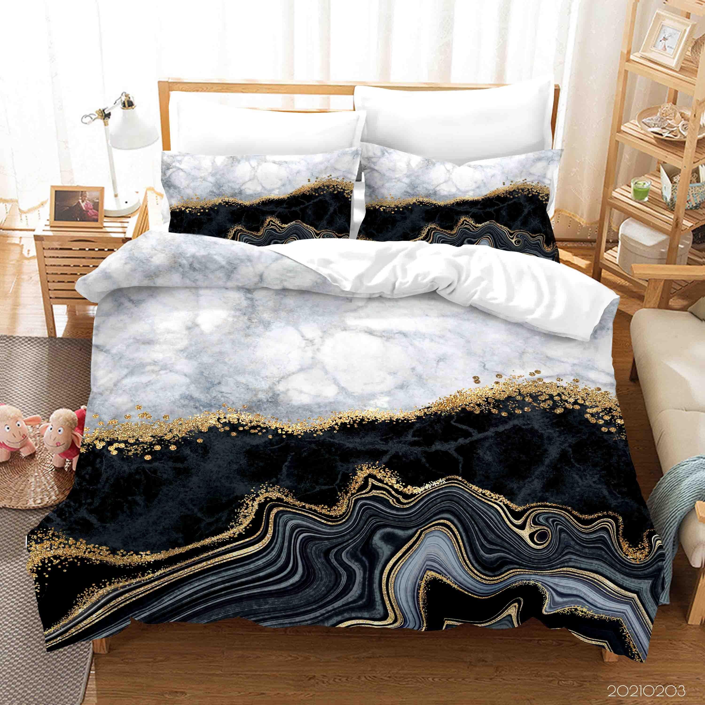 3D Abstract Black Marble Texture Quilt Cover Set Bedding Set Duvet Cover Pillowcases 63- Jess Art Decoration