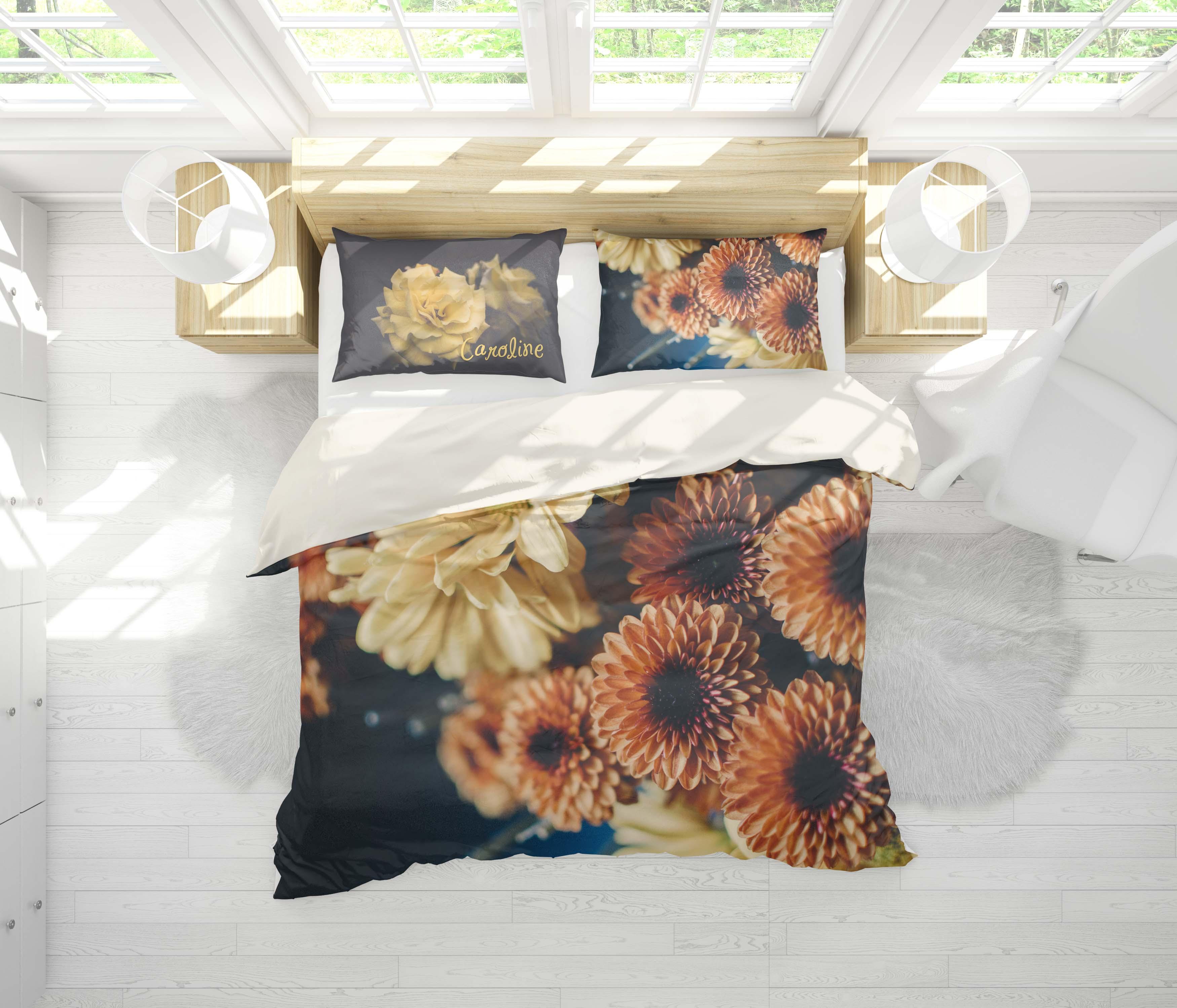 3D White Orange Floral Quilt Cover Set Bedding Set Pillowcases 70- Jess Art Decoration