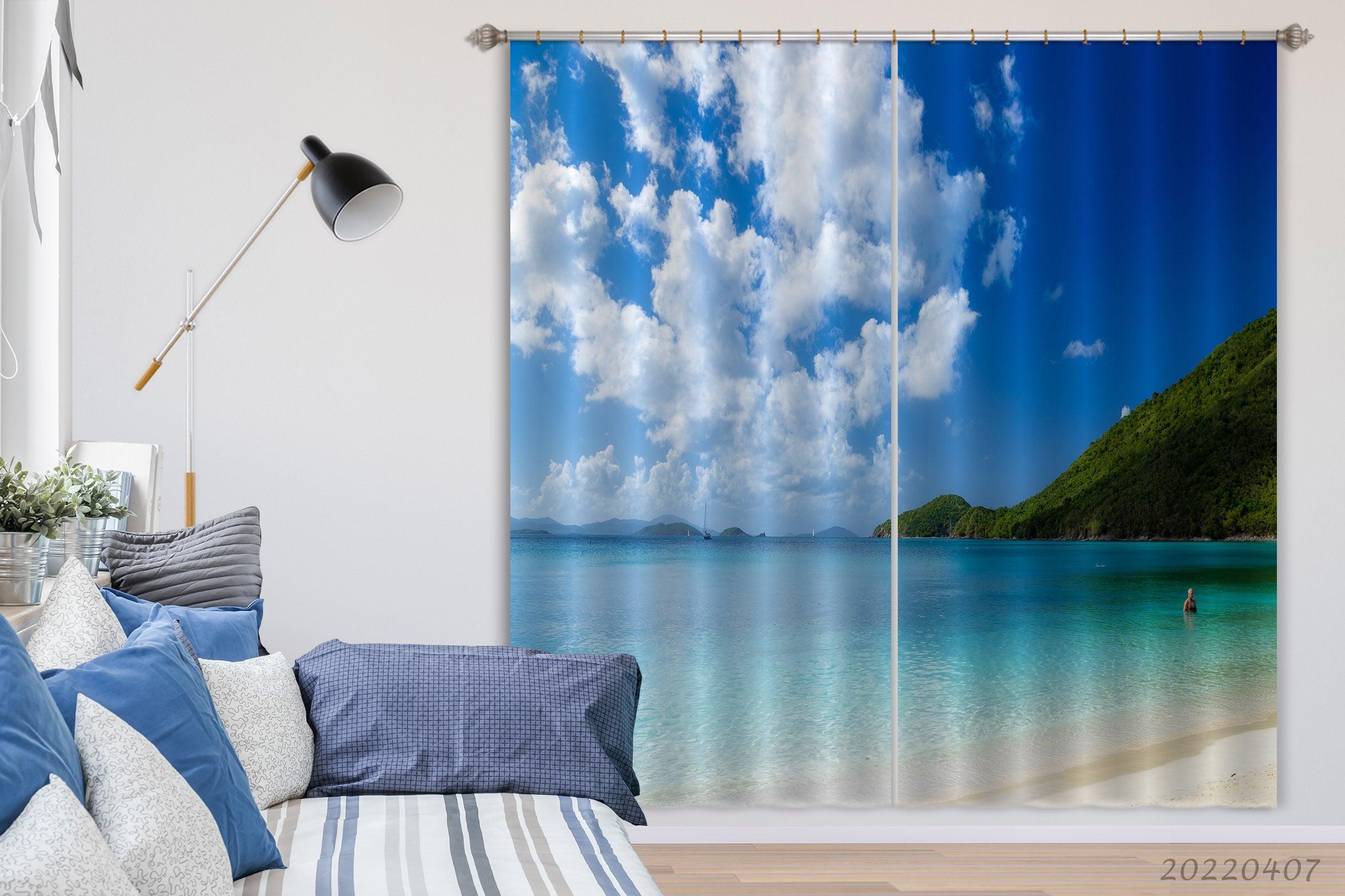3D Landscape Ocean Beach Mountain Sky Curtains and Drapes GD 3568- Jess Art Decoration