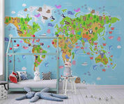 3D Animal Map World Cartoon Wall Mural Wallpaper SWW4452- Jess Art Decoration