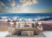 3D Seaside Sunset Waves sunset ocean wave landscape wall mural wallpaper for bedroom