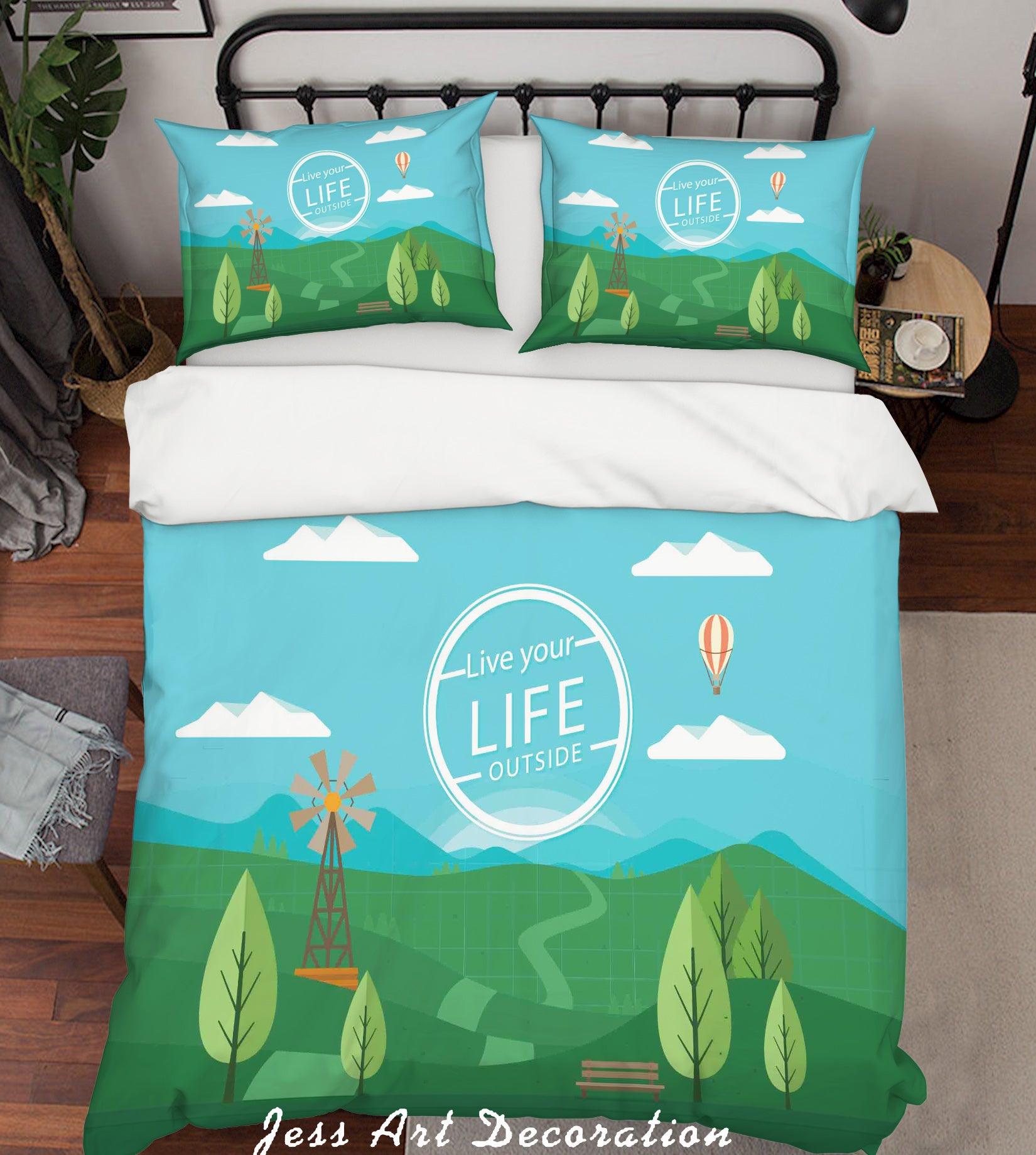 3D Cartoon Forest Green Plant Quilt Cover Set Bedding Set Pillowcases 15- Jess Art Decoration