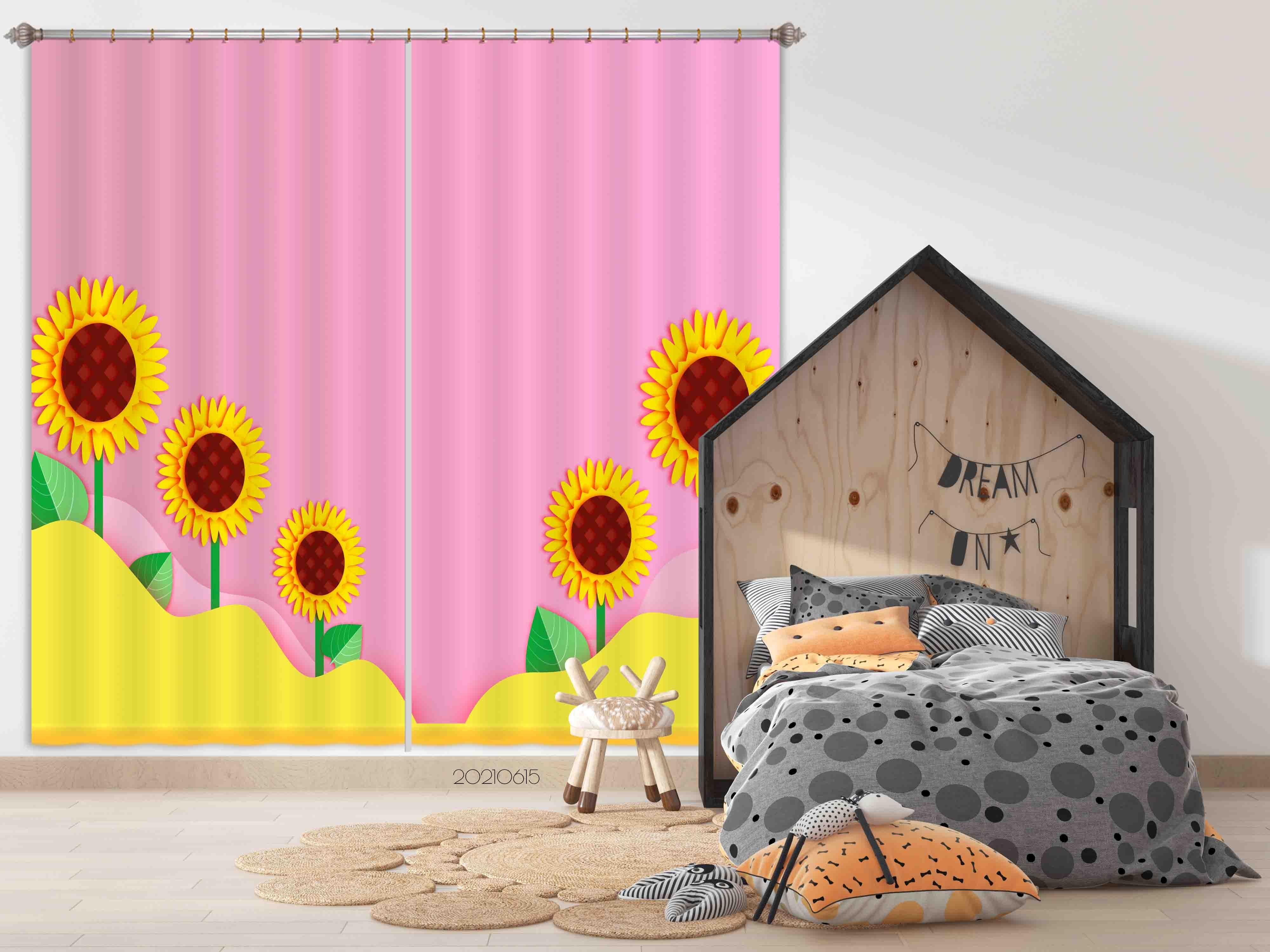 3D Floral Sunflower Yellow Paper Cut Curtains and Drapes LLL 446
