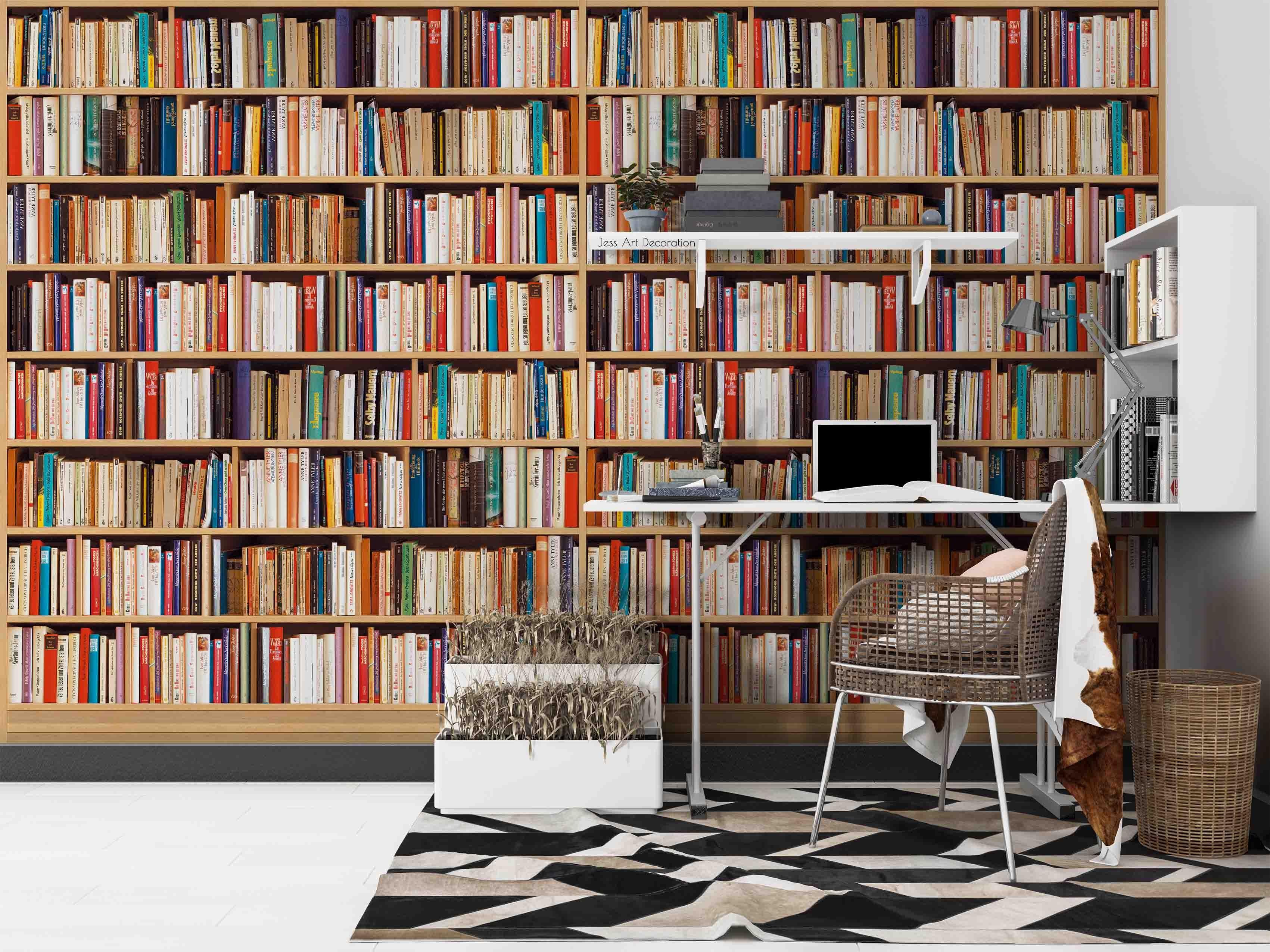 3D Library Bookshelf Wall Mural Wallpaper sww 246- Jess Art Decoration