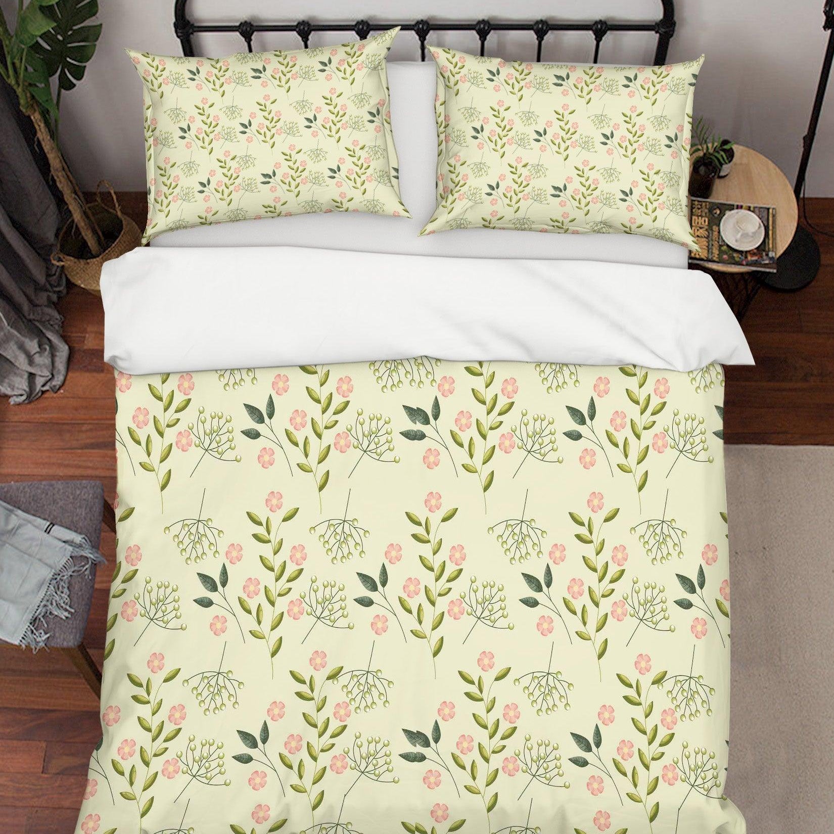 3D Pink Floral Yellow Quilt Cover Set Bedding Set Pillowcases 14- Jess Art Decoration