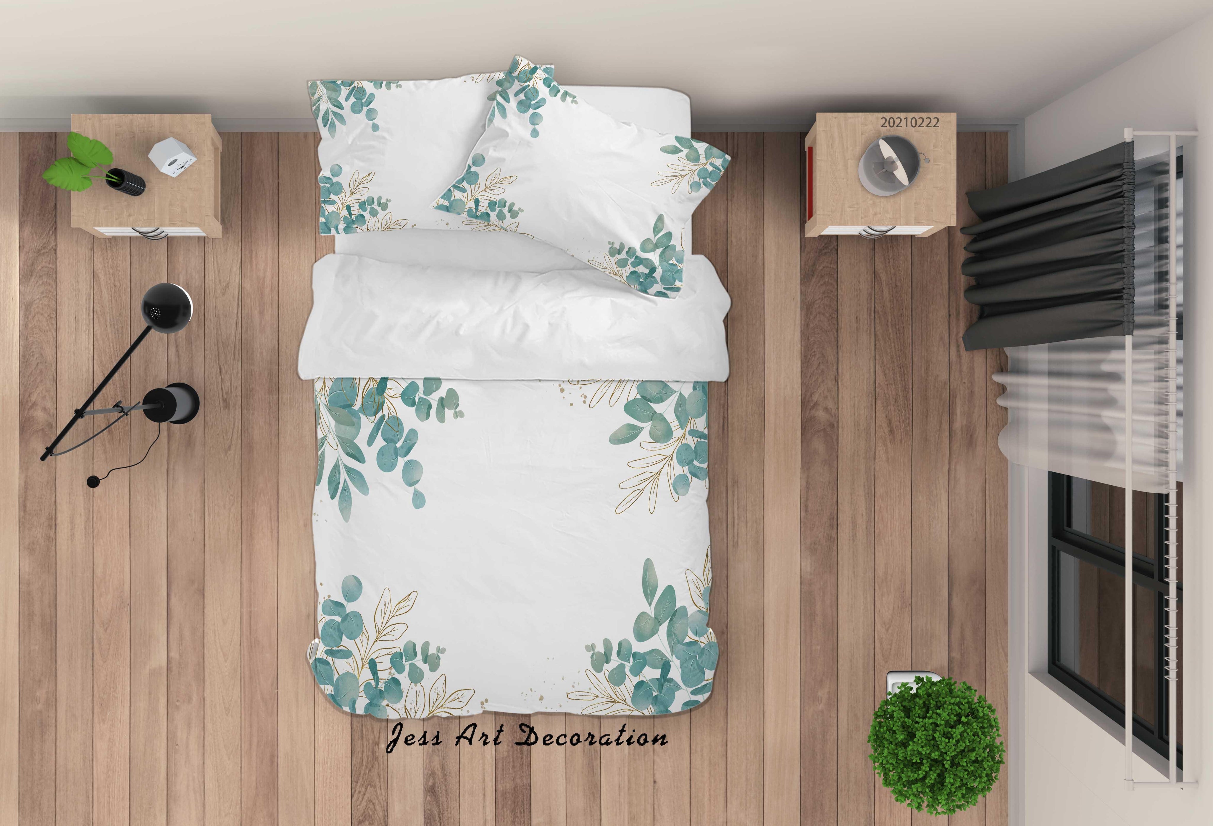 3D Watercolor Green Leaf Quilt Cover Set Bedding Set Duvet Cover Pillowcases 175- Jess Art Decoration