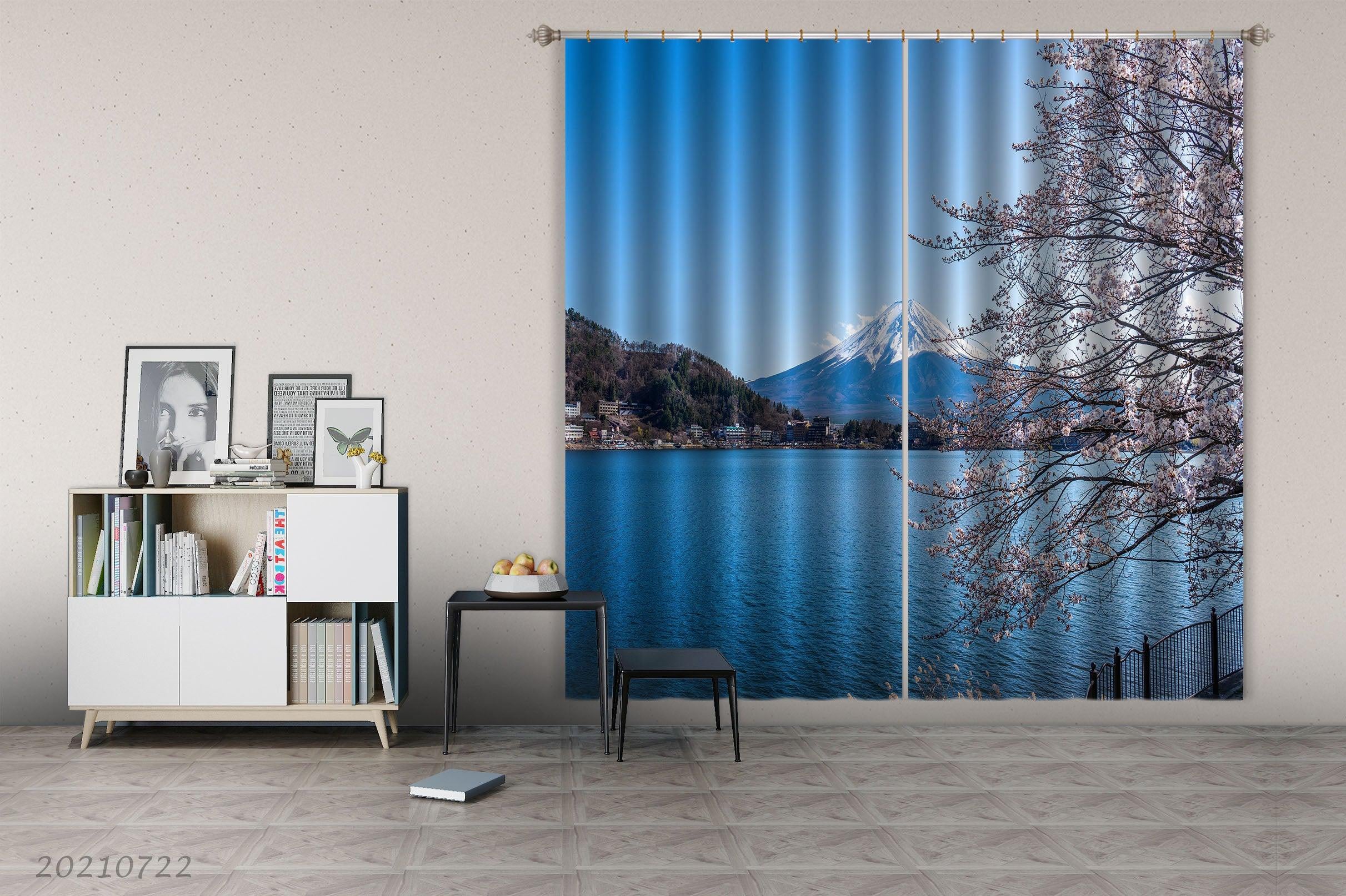 3D Japan Mount Fuji Cherry Blossom Landscape Curtains and Drapes LQH 314- Jess Art Decoration
