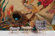 3D Realistic Oil Painting Floral Bird‘s Nest Animal Wall Mural Wallpaper LXL 1650- Jess Art Decoration
