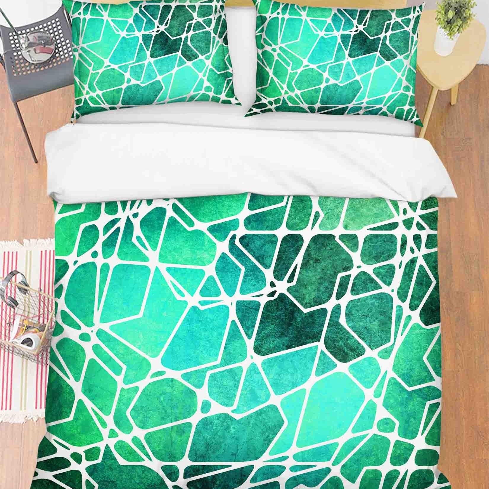 3D Abstract Green Geometry Quilt Cover Set Bedding Set Duvet Cover Pillowcases 277- Jess Art Decoration