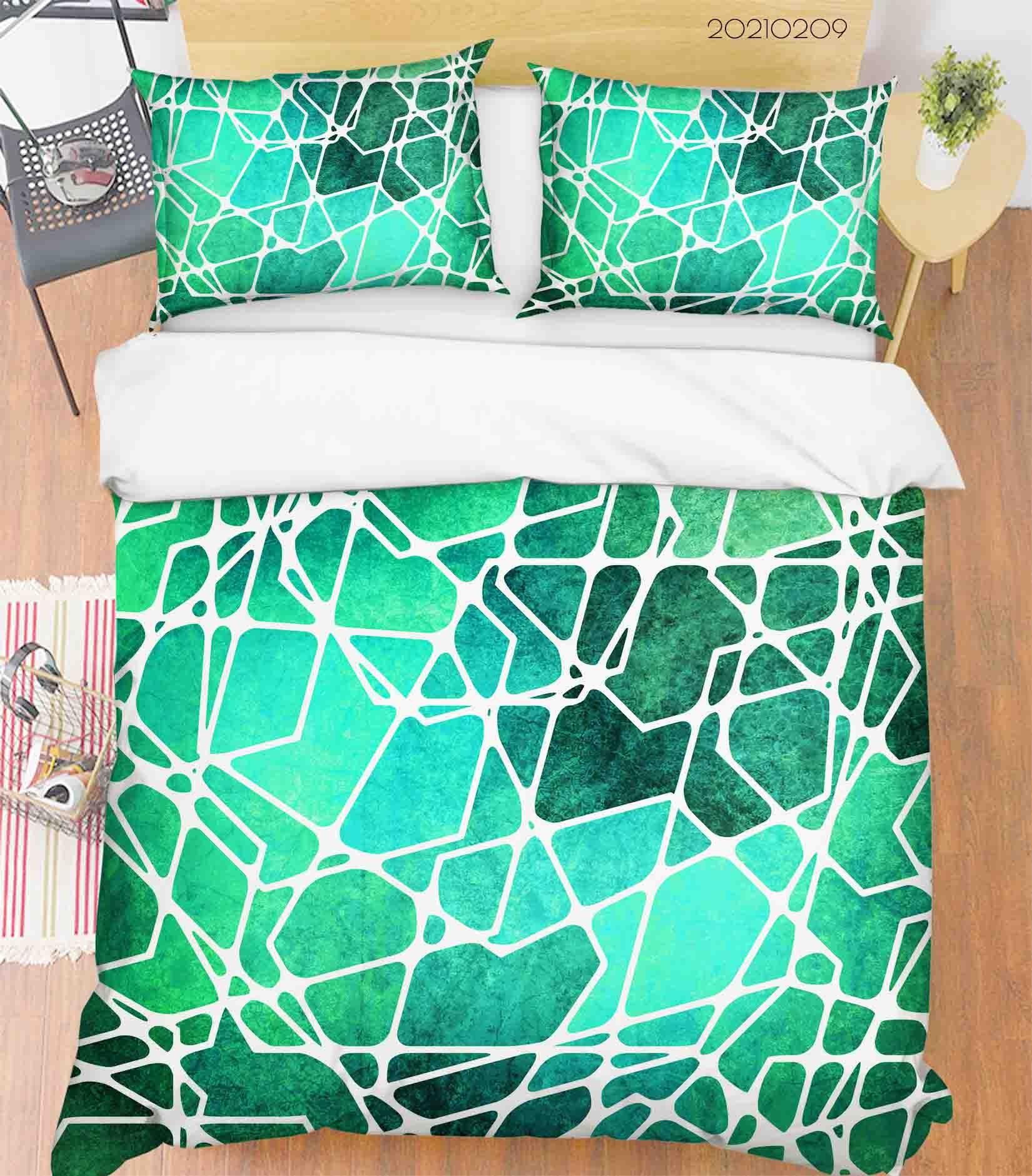 3D Abstract Green Geometry Quilt Cover Set Bedding Set Duvet Cover Pillowcases 277- Jess Art Decoration