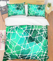 3D Abstract Green Geometry Quilt Cover Set Bedding Set Duvet Cover Pillowcases 277- Jess Art Decoration