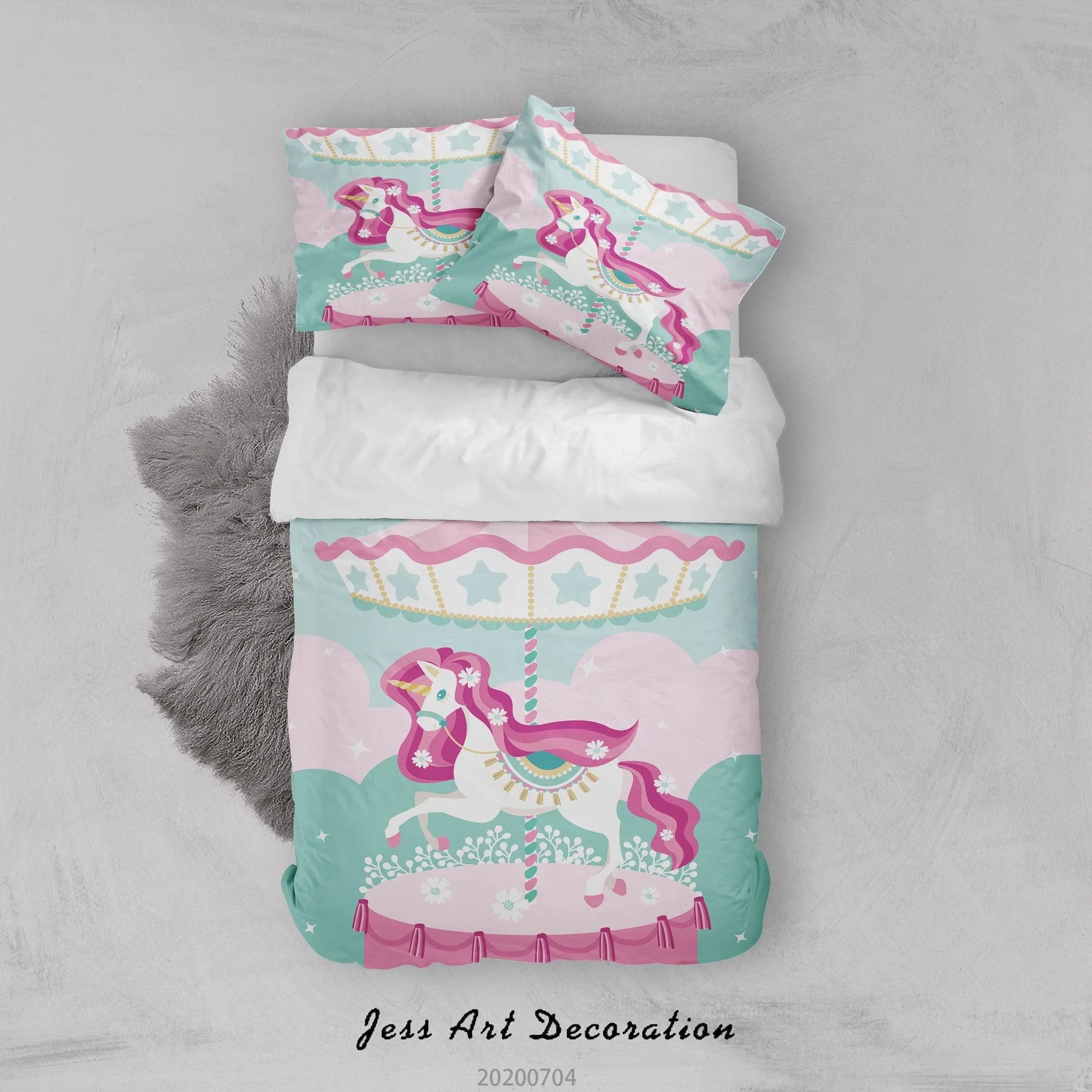 3D Carousel Unicorn Quilt Cover Set Bedding Set Duvet Cover Pillowcases SF138- Jess Art Decoration
